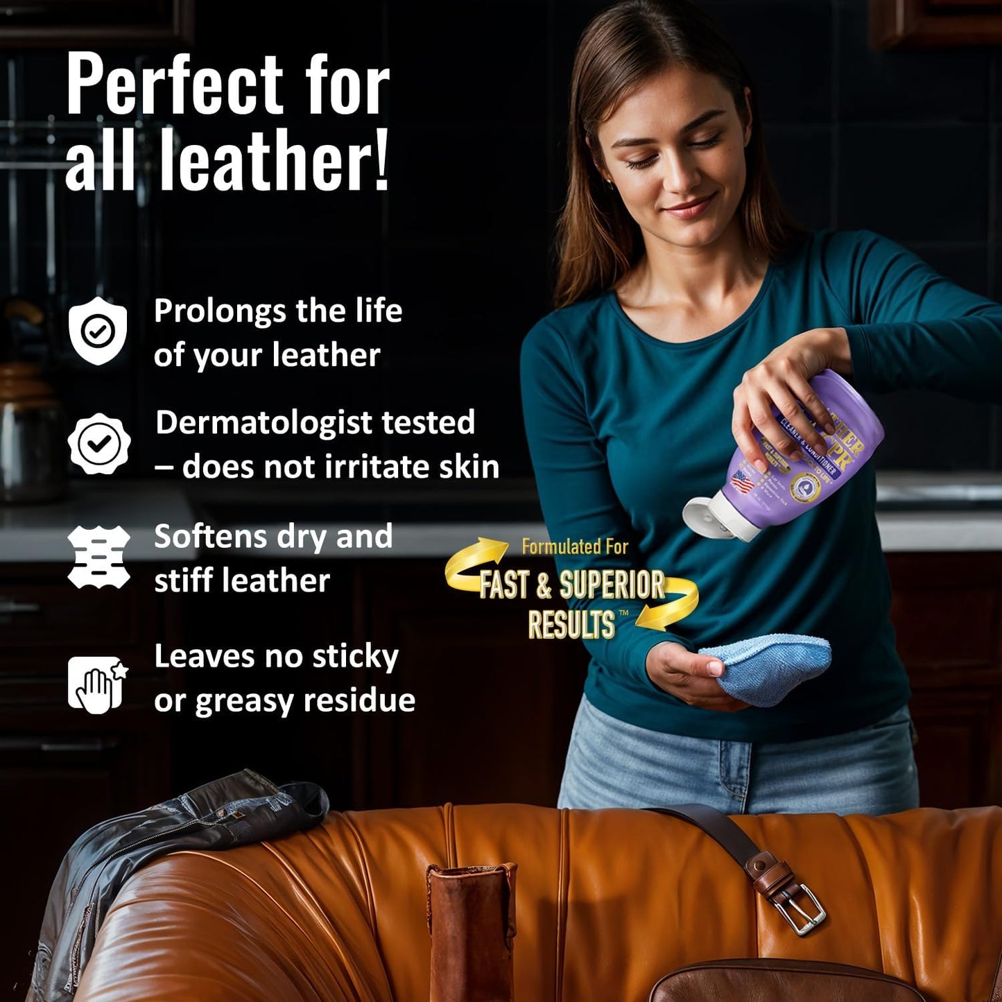 Leather CPR Leather Cleaner And Conditioner - Leather Conditioner For Couch, Leather Conditioner For Purses, Leather Furniture Cleaner And Conditioner, Car Seat Cleaner, Leather Restore, 32 oz