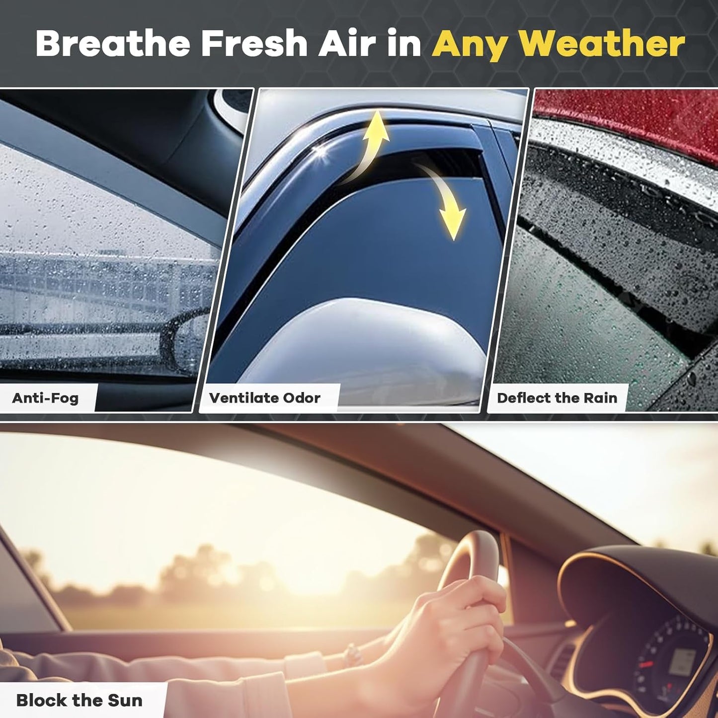 Window Visor Fit for GMC Terrain 2018-2024, in Channel Window Rain Guards, Smoke Tinted Vent Window Visors, Vent Shade Shield, 2018 2019 2020 2021 2022 2023 2024, 4pcs