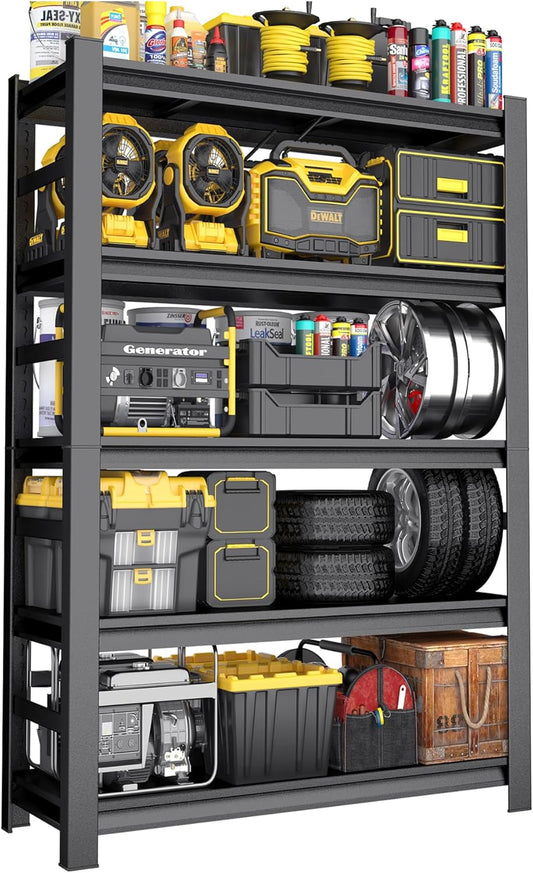 63''H Garage Shelving 3000 LBS Heavy Duty Garage Storage Shelves, Adjustable 5 Tier Metal Industrial Shelving Units Utility Shelves for Warehouse, Basement,15.75''Dx32''Wx63''H, Black