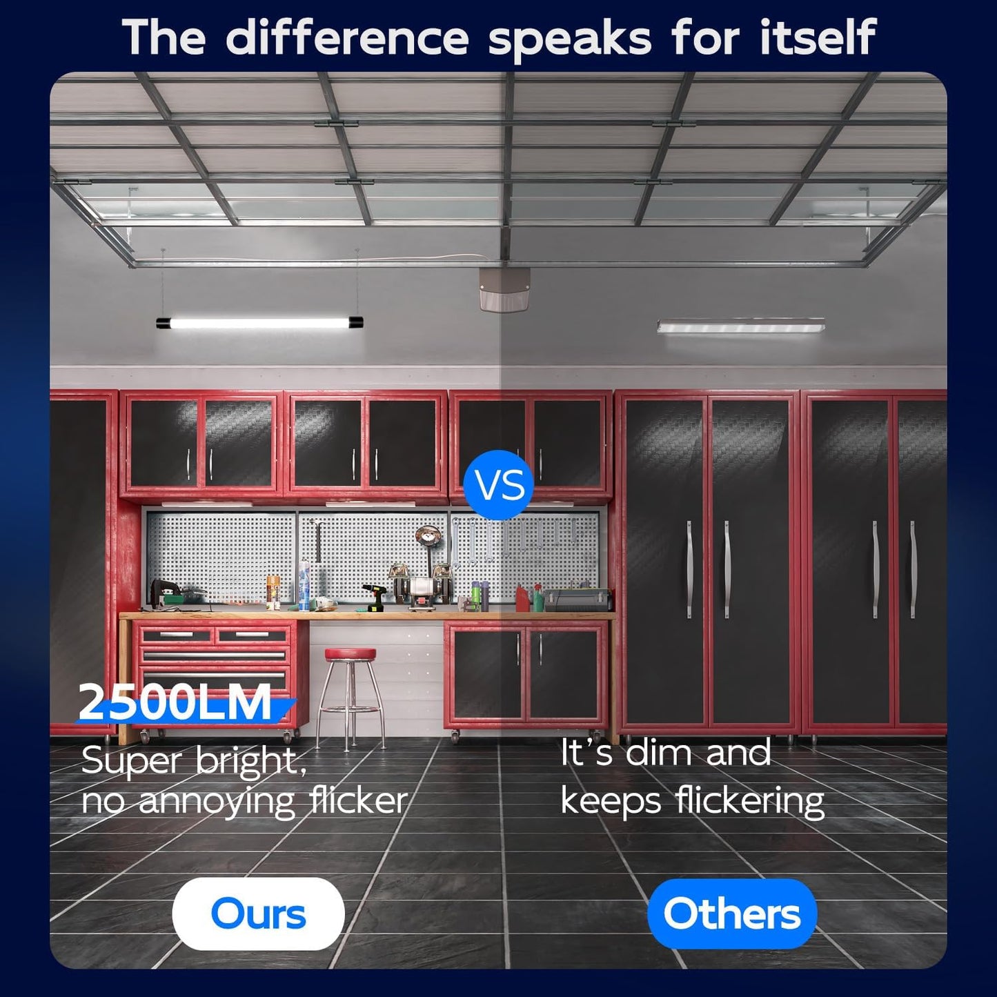 hykolity 4 Pack Linkable LED Shop Light for Garage, 2FT 22W Utility Light Fixture, 2500lm, 5000K Daylight LED Workbench Lighting with Power Cord, Hanging or Flush Mount, Black - ETL