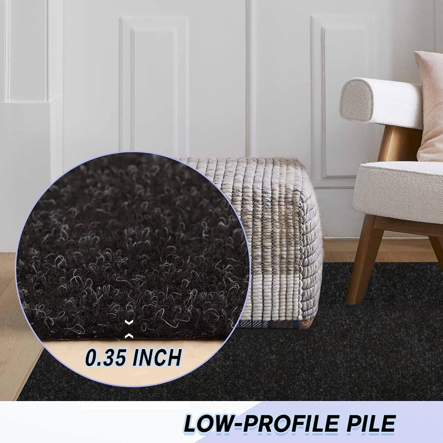 Custom Size Backed Non-Slip Area Rugs Runner, Easy Clean, Waterproof Runner Rugs for Hallway Entryway, Kitchen, Laundry, 4FT x 44FT, Black