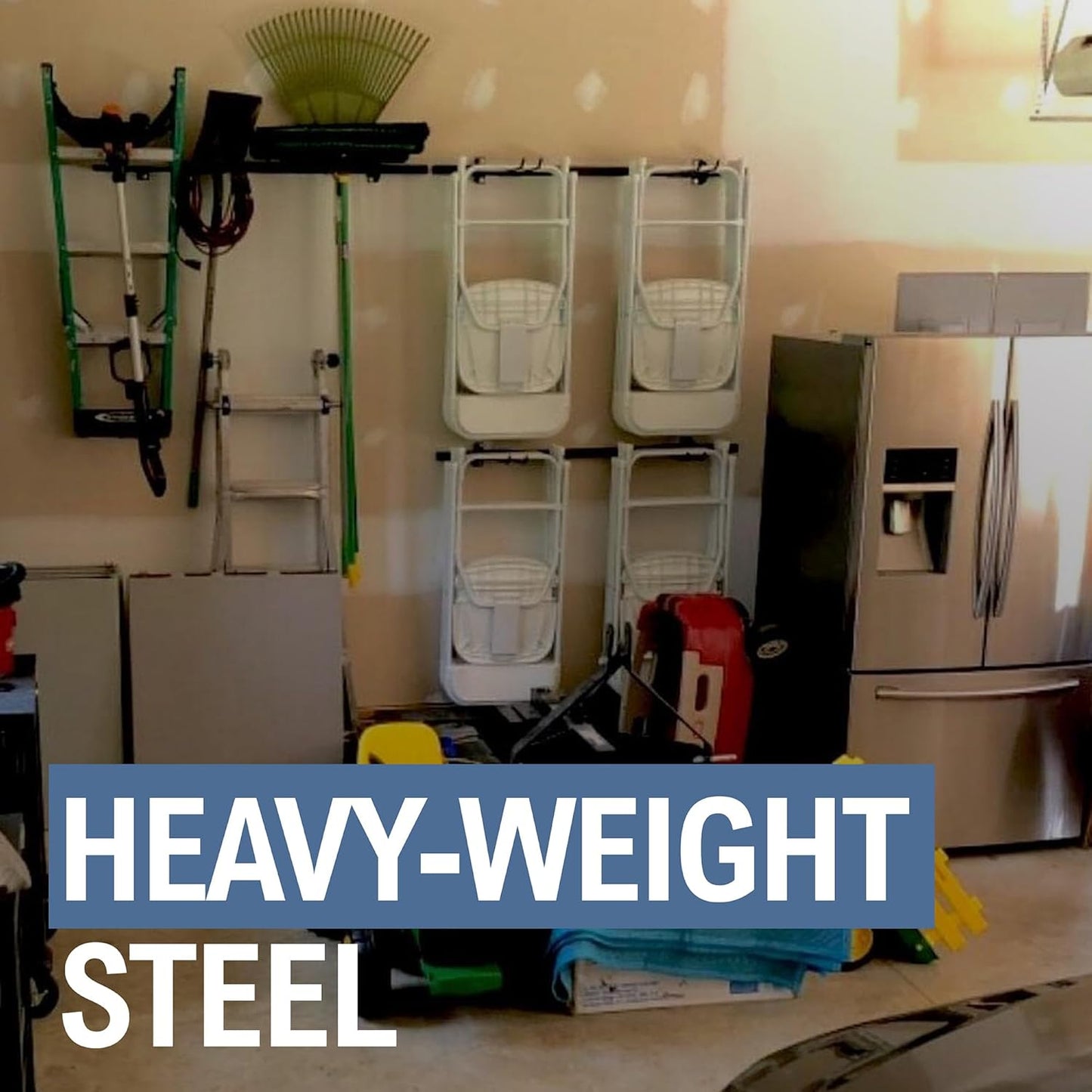 StoreYourBoard Chair Storage Rack Triple – Heavy Duty Folding Chair Rack for Home & Garage Organization, Holds 300 lbs, Chair Hangers for Folding, Patio, Beach & Camping Chairs