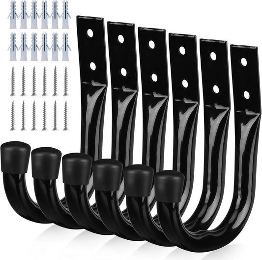 Heavy Duty Garage Storage Hooks, 6-piece Bike Hooks for Garage Wall, Utility Garage Hooks, Wall Mount J Hook for Hanging, Large Metal Storage Organizer Tool, Extension Cord Hanger