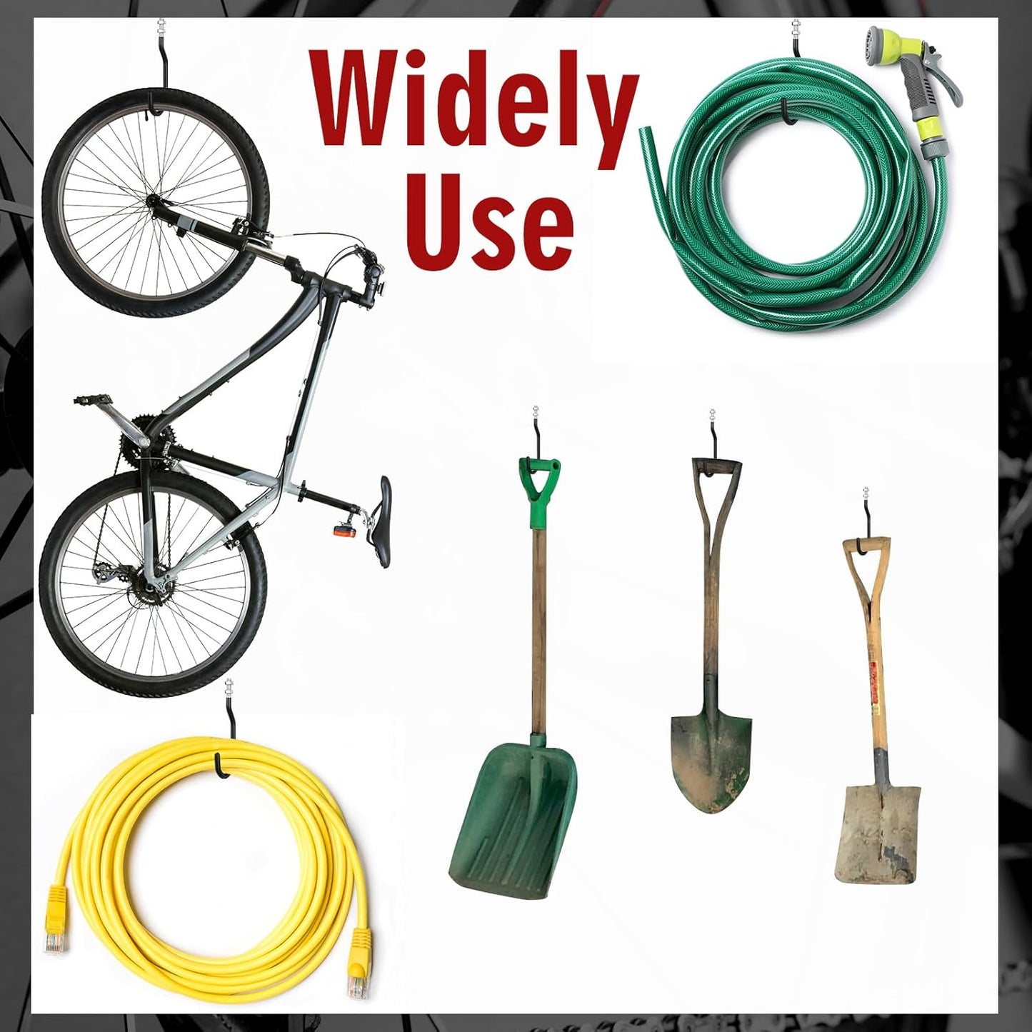 Shimeyao 4 Pcs Machine Thread Bicycle Storage Hook with Nut Heavy Duty Bike Hooks M10 x 1.5 Machine Threading Hook Rubber Coated Bicycle Hanger for Hanging Large Mountain Bike Tire (2.17 Inch,Black)