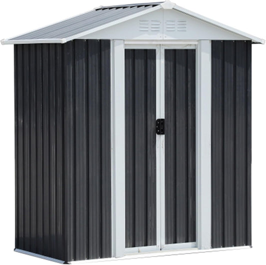 Outdoor Sheds 5FT x 3FT Outdoor Storage, Metal Anti-Corrosion Utility Tool House with Lockable Door & Shutter Vents，Outdoor Waterproof Garden Tool Metal Storage Sheds （Grey）