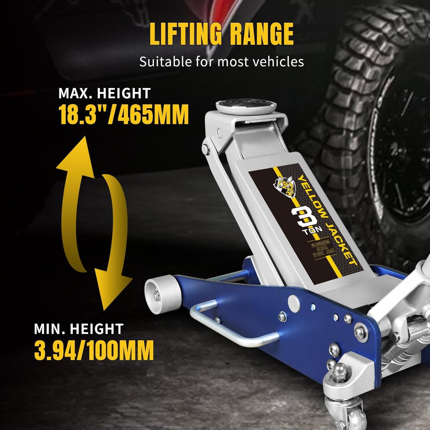 YELLOW JACKET Floor Jack 3 Ton Hydraulic Low Profile Aluminum and Steel Racing Car Jack with Fast Lifting Dual Pump for SUV,Truck, MVP,6600 lbs Capacity