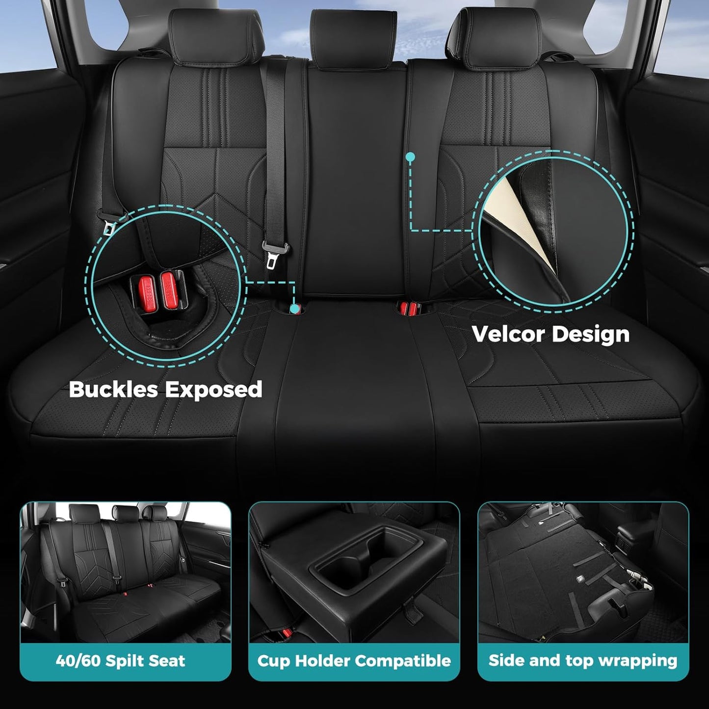 for Toyota RAV4 Seat Covers 2013 2014 2015 2016 2017 2018 RAV 4 XLE SE Limited Platinum Adventure (not for LE&Hybrid) - Custom Leather Car Seat Covers Full Set - Black