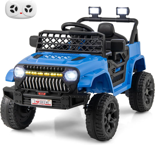 Costzon Kids Ride On Truck, 12V Battery Powered Electric Vehicles w/Remote Control, Spring Suspensions, 3 Speeds, Music, Lights, Wireless Connection, Ride on Car for Boys & Girls 3+ (Navy Blue)