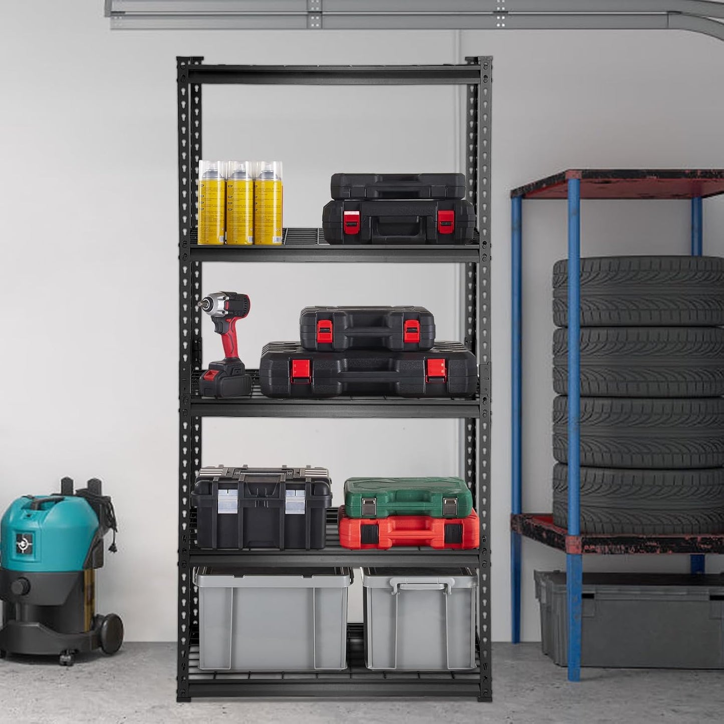 VEVOR Storage Shelving Unit, 5-Tier Adjustable, 2000 lbs Capacity, Heavy Duty Garage Shelves Metal Organizer Wire Rack, Black, 36" L x 16" W x 72" H for Kitchen Pantry Basement Bathroom Laundry Closet