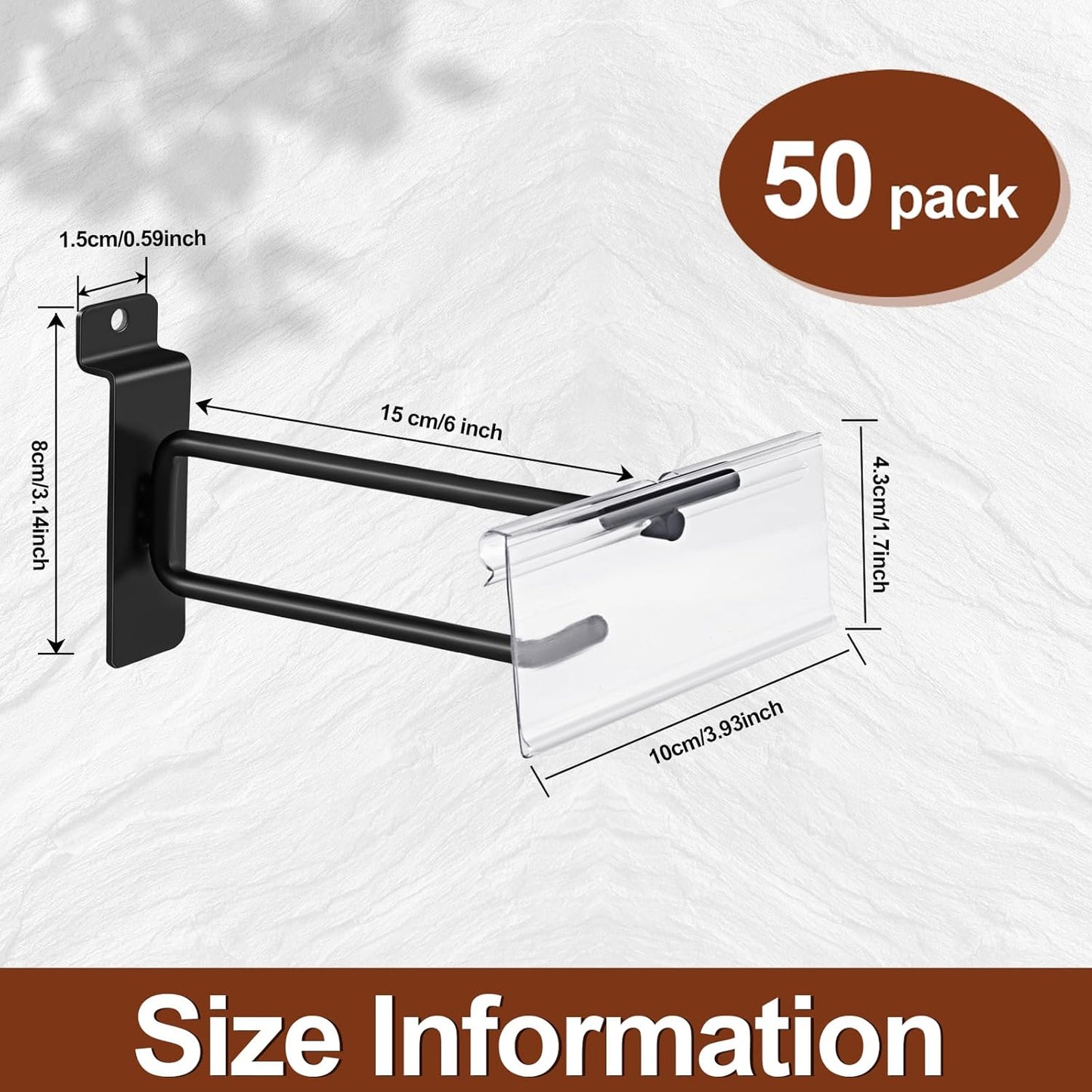 Polmart Heavy Duty Black Slatwall Panel Double-Bar Hooks - 50 Pack (6-inch)