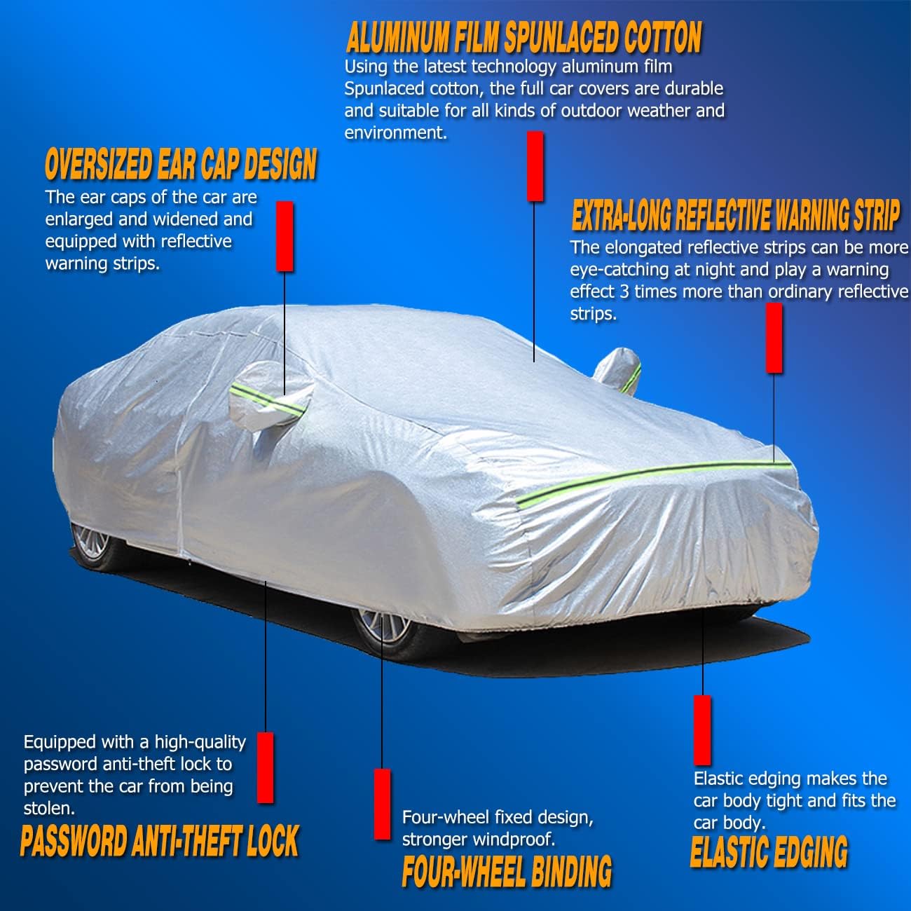 TUCAREST 6 Layers Full Car Cover for Sedan/Wagon/Coupe/Hatchback - Waterproof, Insulated, Anti-UV, Snow-Proof, Anti-Wind, All-Weather, Thickened Protection, up to 191 in