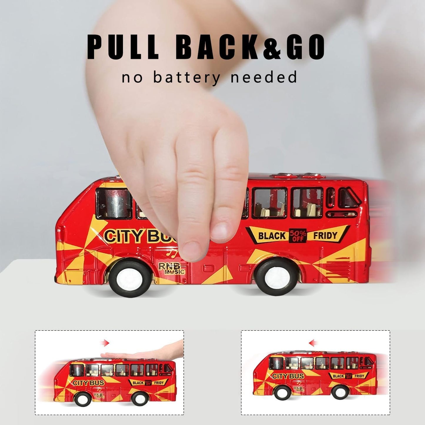 KIDAMI Die Cast Metal Toy Cars Buses Set, 1:64 Scale Double Decker City Bus Vehicles, Pull Back Cars with Openable Doors for Toddlers Boys Girls Birthday Gift