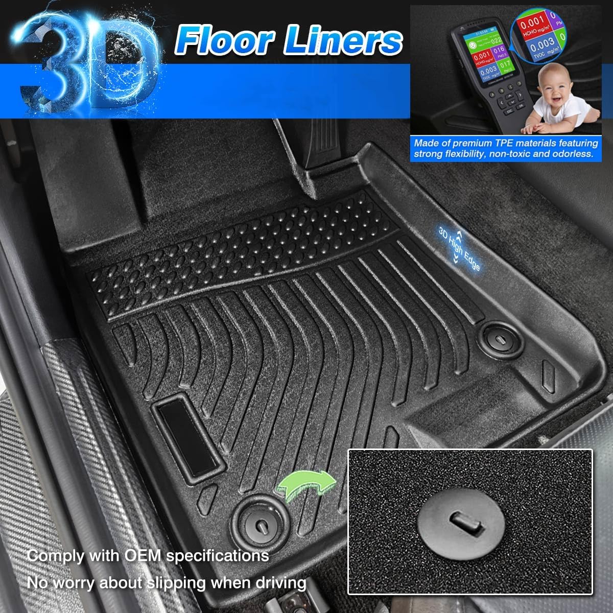 Cartist Floor Mats Custom Fit for Ford Escape/C-max 2013 2014 2015 2016 2017 2018 2019 All Weather Floor Liners for Ford Escape Accessories Carpet Protection TPE Odorless