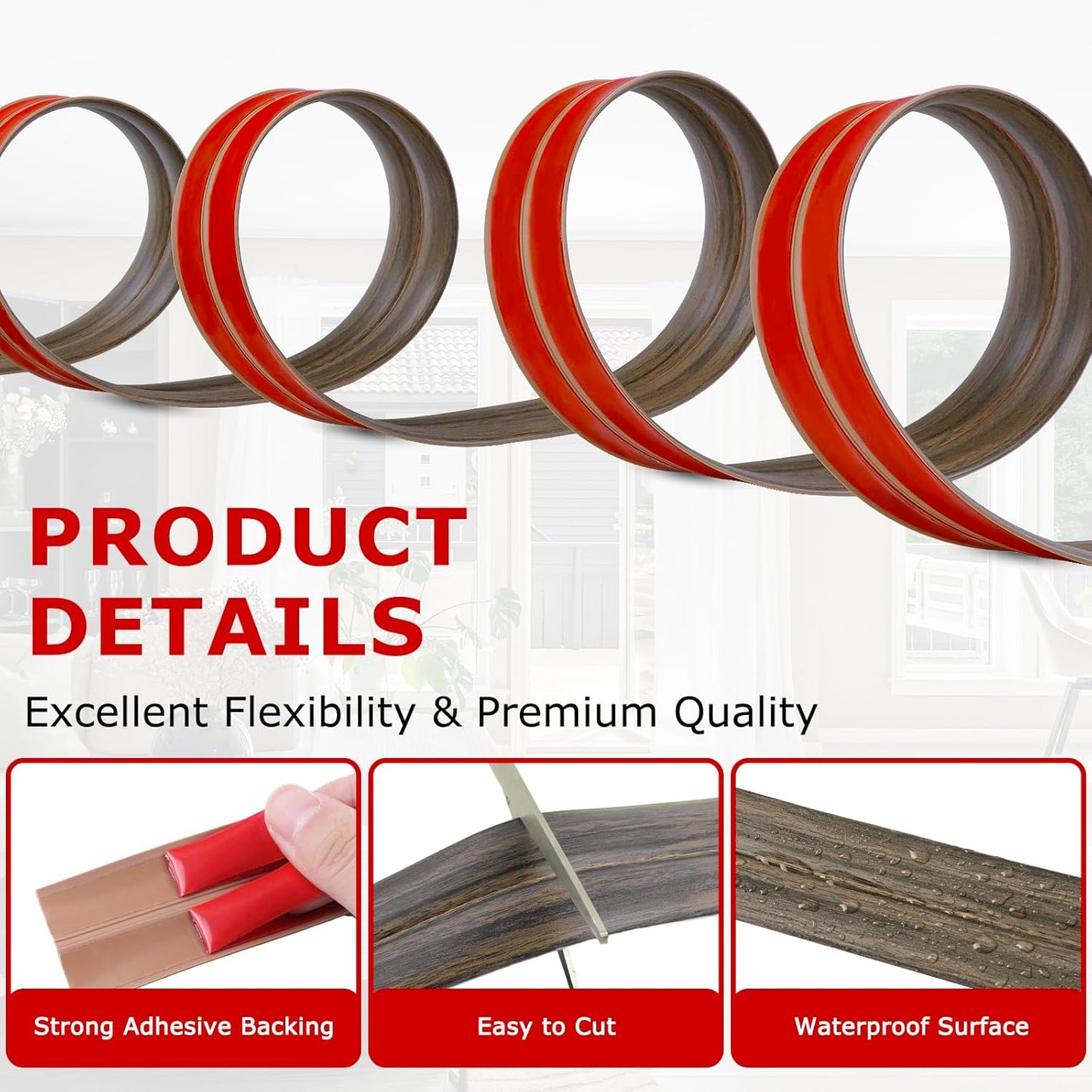 Flexible Wall Corner Protector Moulding Trim Peel and Stick Wall Corner Guards Edge Protector Self Adhesive Molding Trim Strip for Edge Ceiling (Smoked Brown Wood Grain, 0.8 in x 20 Ft)