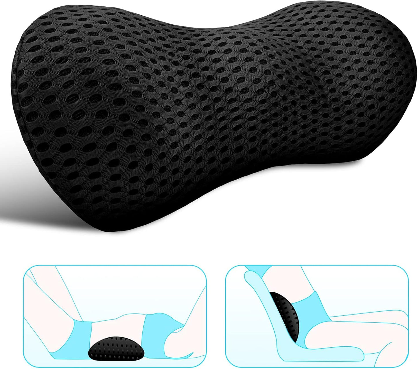 Lumbar Support Pillow for Office Chair, Memory Foam Lumbar Pillow for Lower Back Pain Relief (Oval Black)