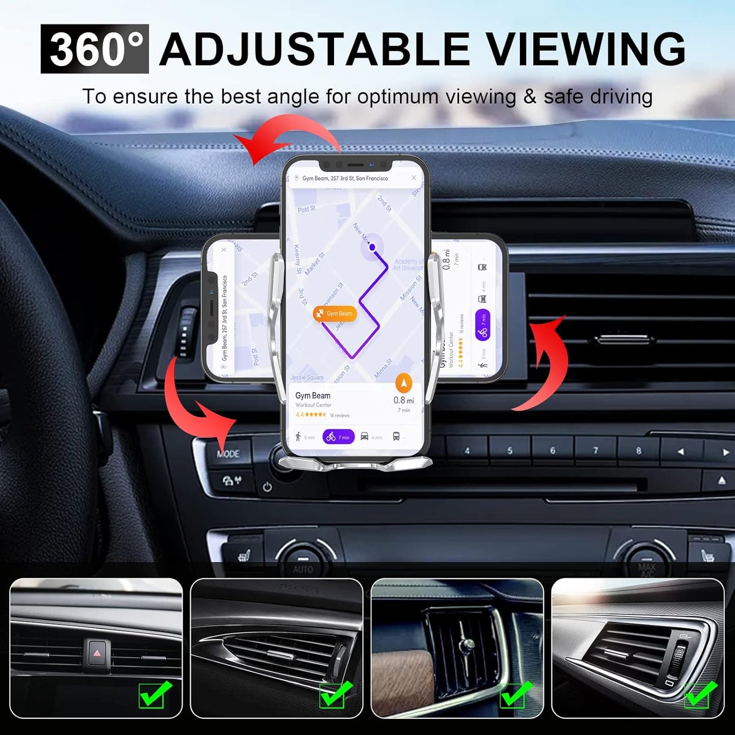 Car Phone Mount,Auto-Clamping Smart Sensor 10W Qi Fast Charging Car Front Windshield Dashboard Air Vent Phone Holder Compatible with iPhone12/12 pro max/Samsung S20/note 20 All 4.7-6.7 Inch Smartphone