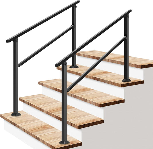 VIVOSUN 2-Pack Outdoor Handrail, 4 Step Stair Handrail, 54" x 36" Fits 1 to 4 Steps, Wrought Mattle Iron Handrail for Concrete Steps, Porch Steps, One-Step Assembly, 2 Packs, Black