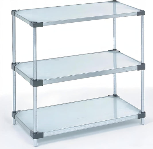Omega 3-Tier Solid Galvanized Shelves, 14" Deep x 36" Wide x 34" HighHeavy Duty Storage Rack, Shelving Unit, NSF Certified, Ideal for Kitchen Garage Office Restaurant Warehouse 800-lb Capacity