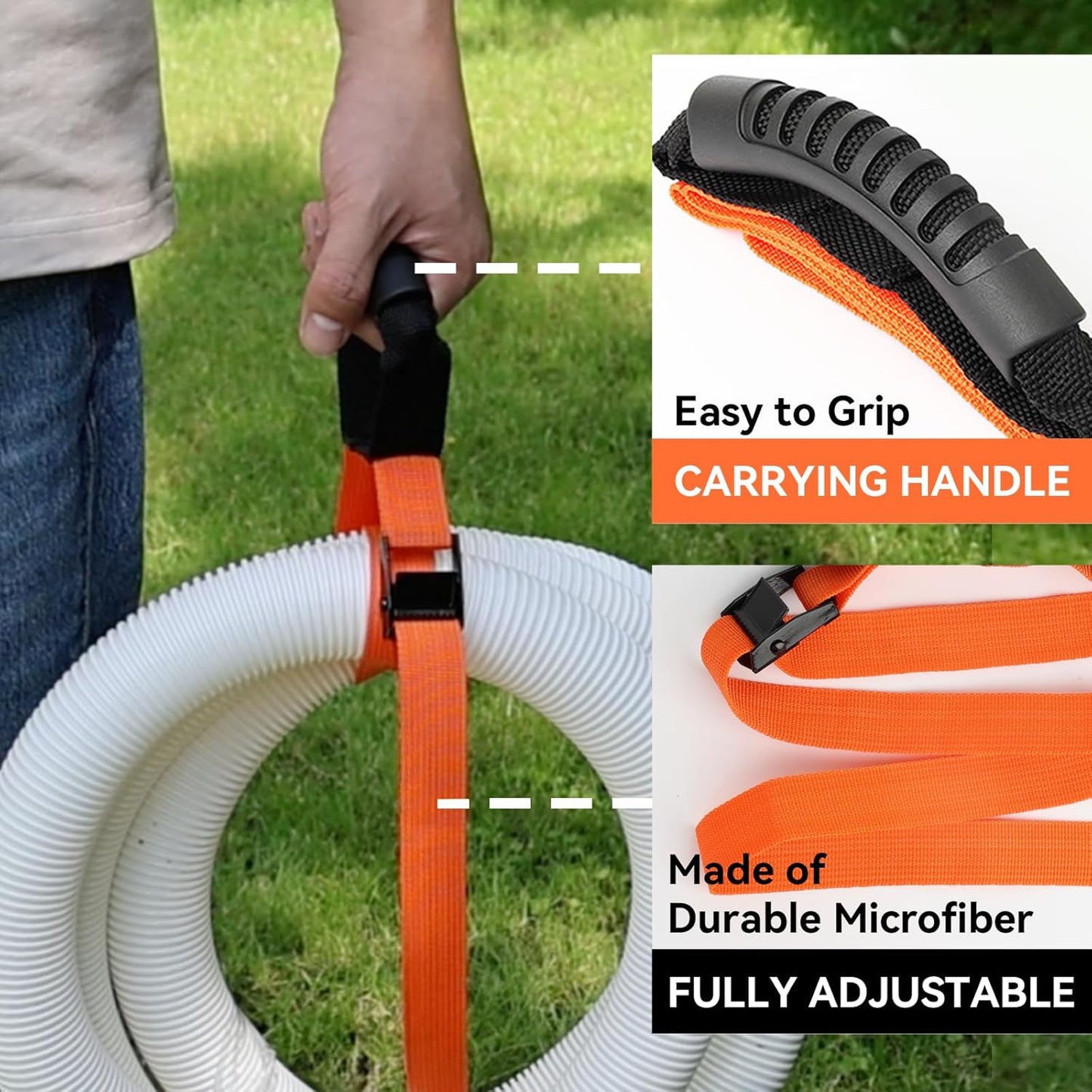 Heavy Duty Storage Straps with Handle and Easy Adjustable Steel Black Lock Slider Buckles,Extension Cord Strap for Cords Pool Hoses Ropes and Garden Hose (3 Pack)