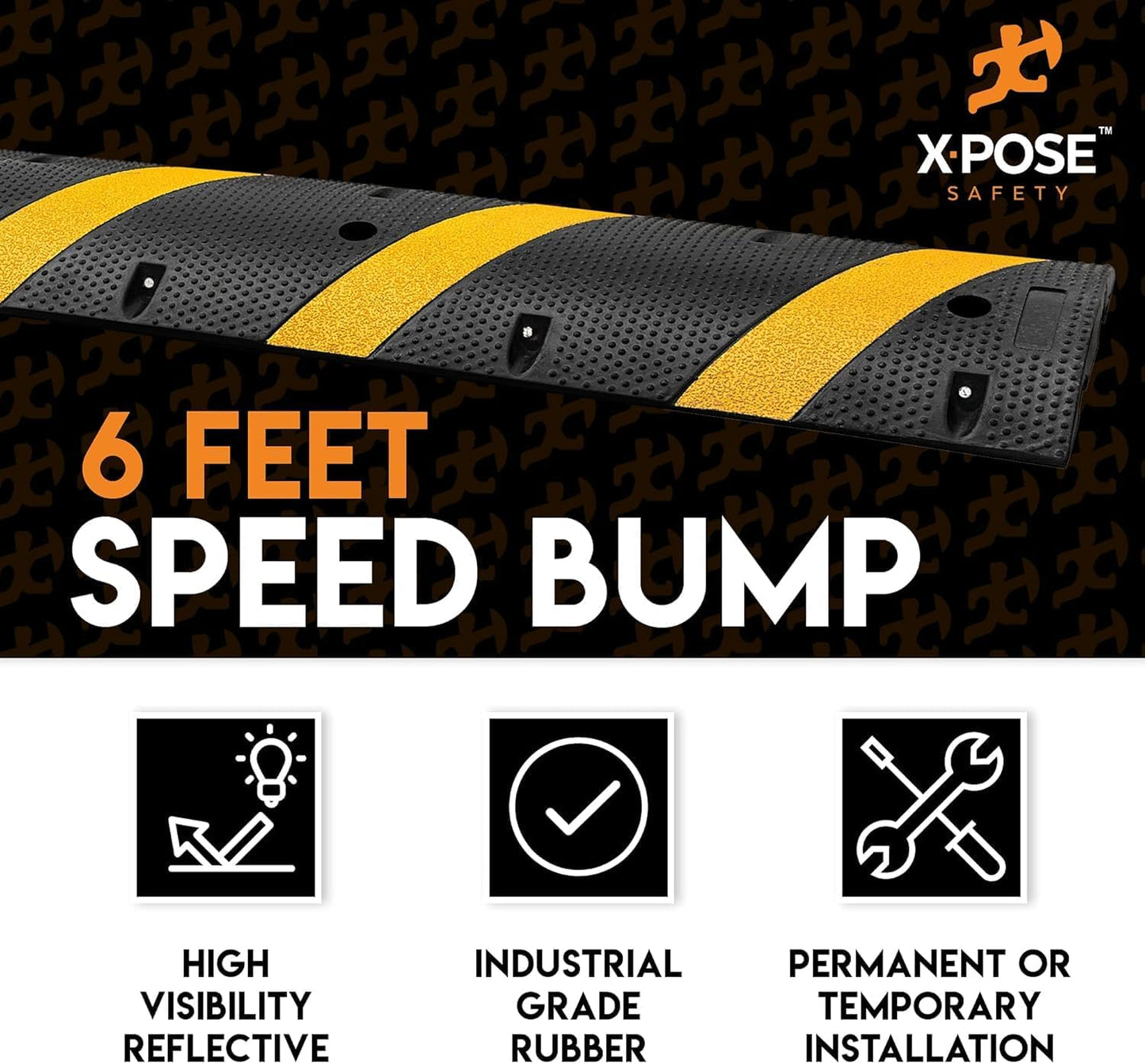 Xpose Safety 2-Pack Speed Bump Strips – 6 Ft Rubber Speed Humps with Modular Interlocking Design - Stop and Slow Cars - for Outdoor, Road, Ramp Ends, Driveway Curb Ramps