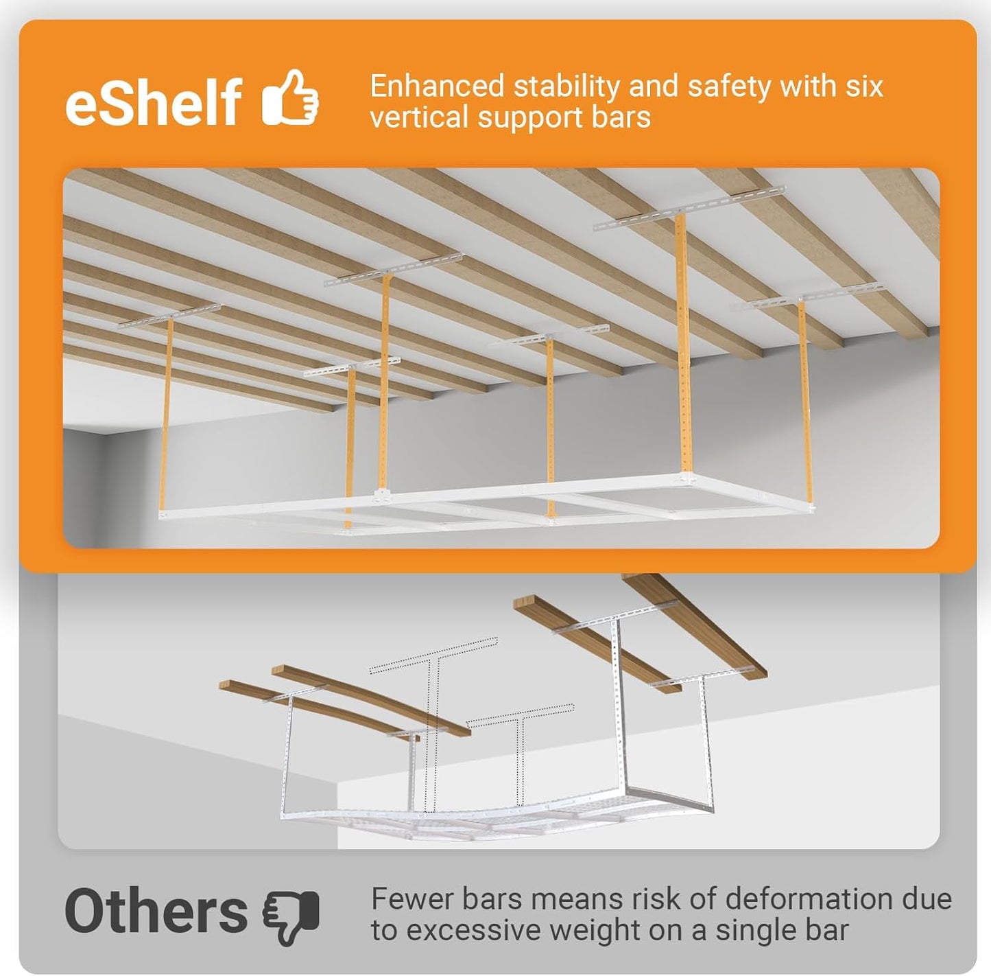 4x8ft Overhead Garage Storage Rack Wooden Decking Not Included, Heavy Duty Metal Rack, Adjustable Ceiling Dropdown, 600lbs Weight Capacity (White)