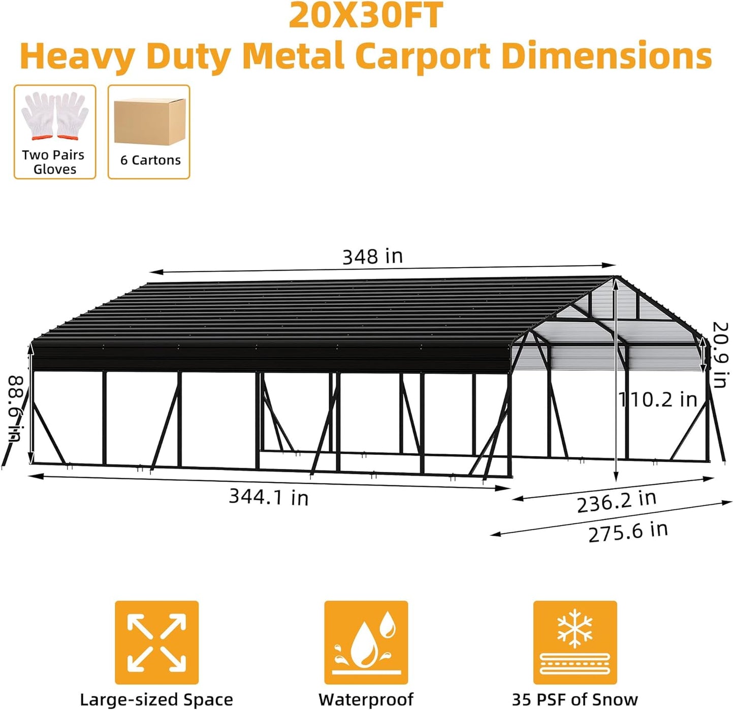 20x30FT Metal Carport Kits with Galvanized Steel Roof, Heavy Duty Metal Roof Carport with Enhanced Base, TallMetal Carports Kits Garage for Tractors, Pickup, Boat, Car