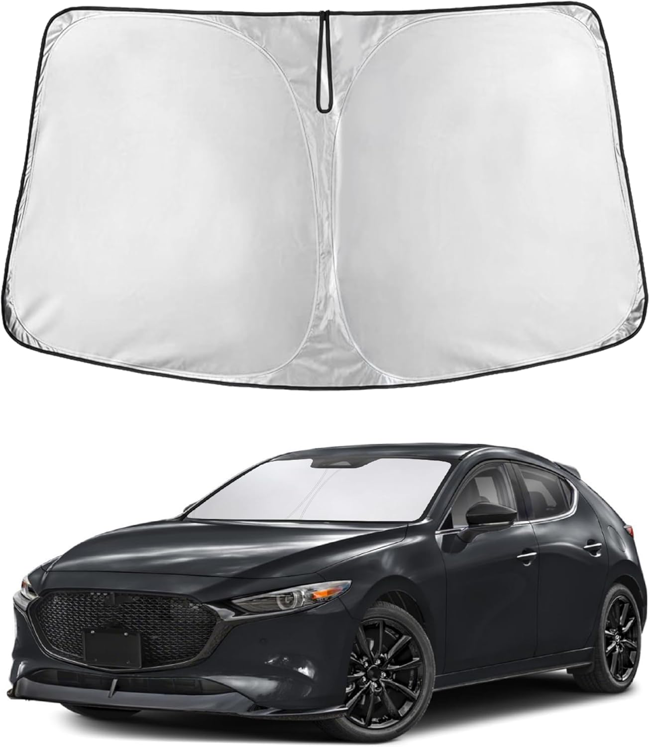 Econour Windshield Sun Shade for Mazda 3 2019-2025 Mazda3 Accessories Hatchback/Sedan Custom Fit Sunshade Foldable Sun Visor Protector Blocks UV Rays Keep Your Car Cooler