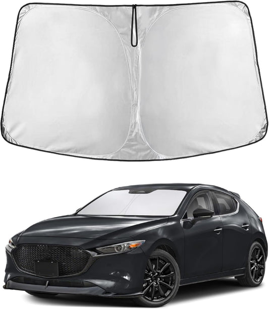 Econour Windshield Sun Shade for Mazda 3 2019-2025 Mazda3 Accessories Hatchback/Sedan Custom Fit Sunshade Foldable Sun Visor Protector Blocks UV Rays Keep Your Car Cooler