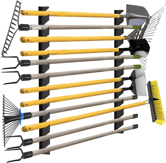 CZWL&HG Garage Tool Organizer Wall Mount – Heavy-Duty Solid Steel Rack for Shovels, Rakes, Long-Handled Tools – Horizontal Shed/Yard Storage Holds 250 lbs with Rustproof Mounts