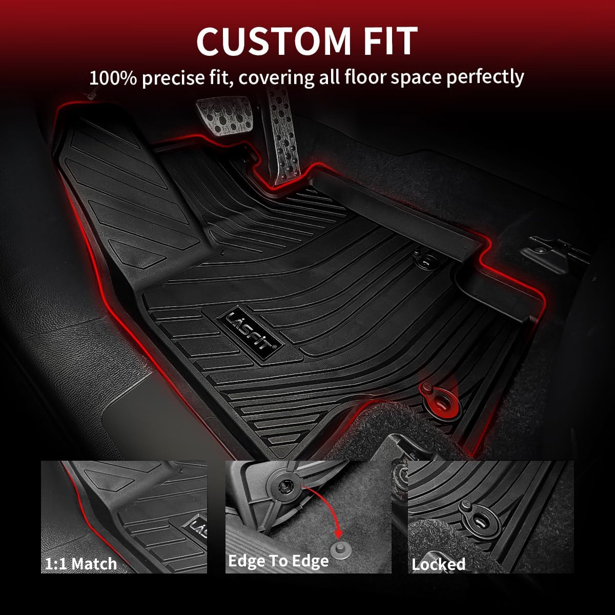 LASFIT Floor Mats&Trunk Mats for Toyota Highlander 8 Seats 2020-2025 (Not for Hybrid), All Weather TPE Floor Liner & Cargo mats for Highlander，Front&Rear 4 Rows mats.