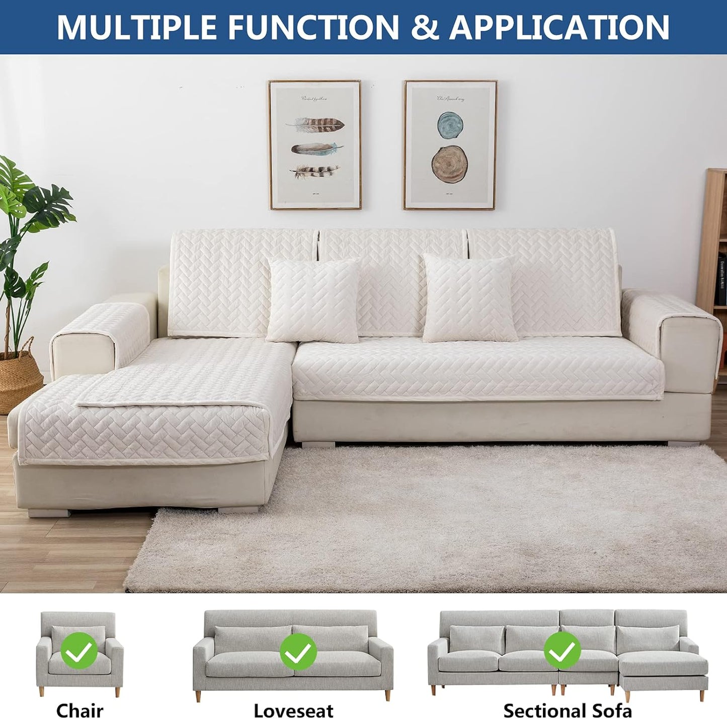 Eismodra Throw Pillows,Couch Cover,Sofa Cover,Sectional Couch Covers for 3 Cushion Couch,Sofa Slipcovers for Dogs Cats Pet Loveseat Recliner Leather L Shaped,White 18 x 18 Inches (Only 1 Piece)