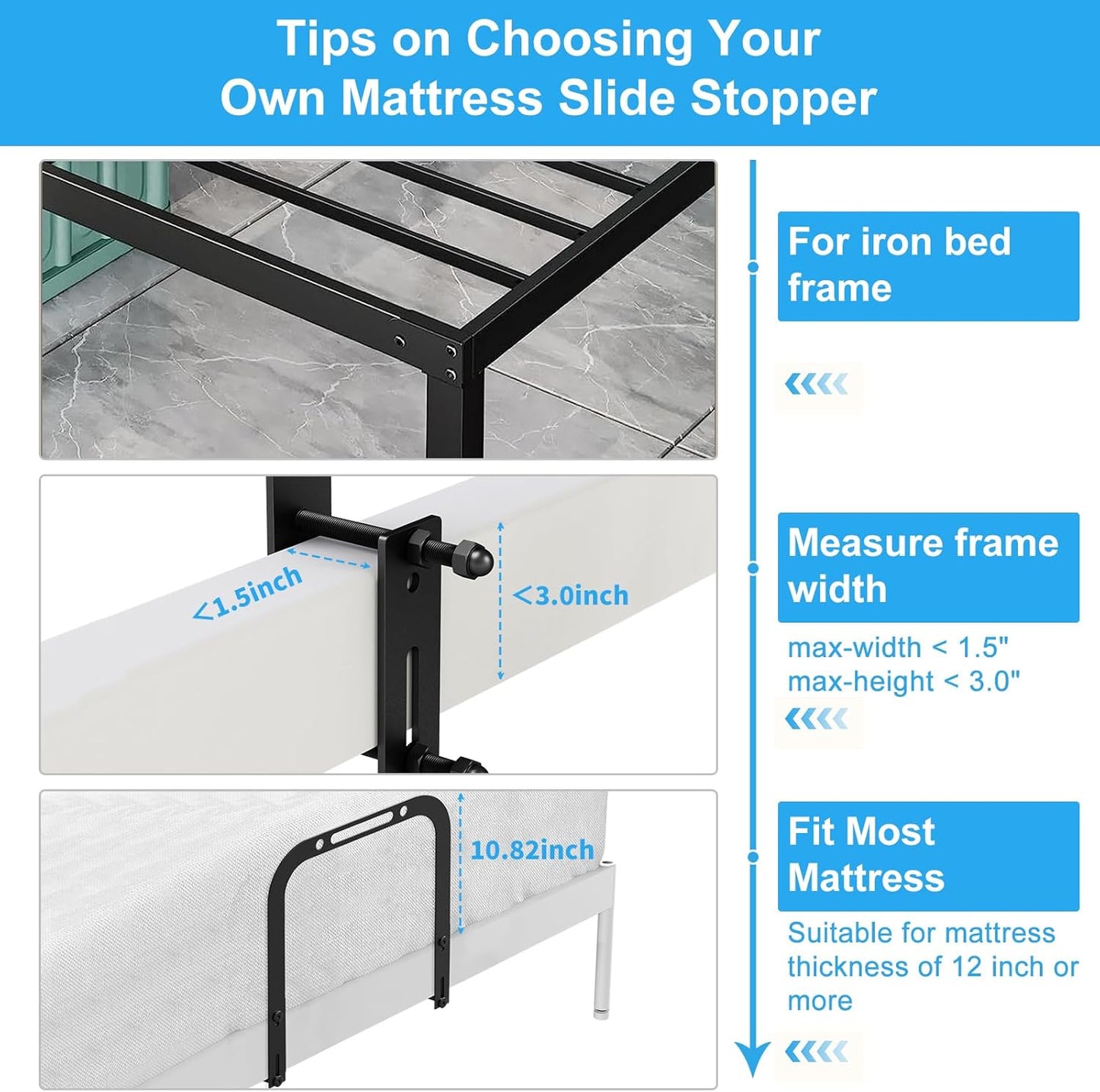 YUOROS Extra Tall Mattress Slide Stopper Holder Gripper Retainer Bar for Metal to Keep Mattress from Sliding