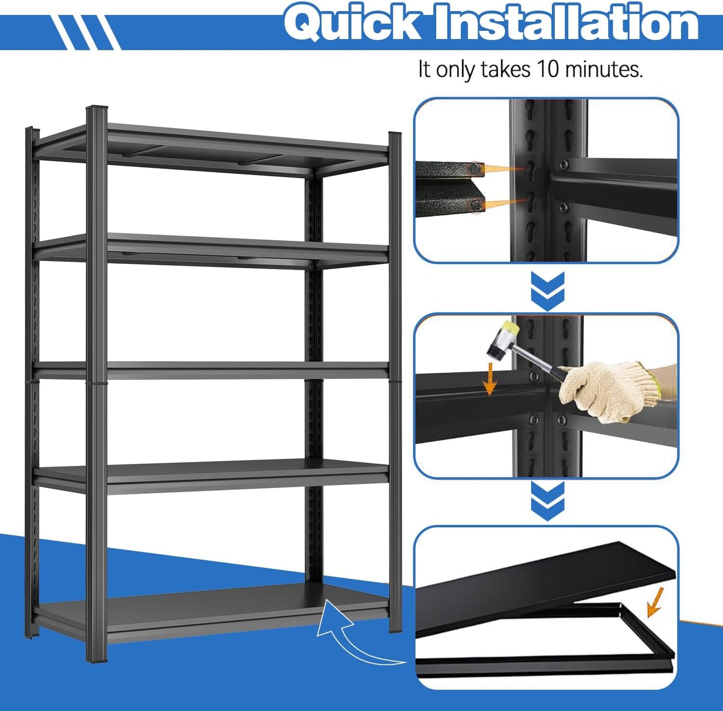 72-Inch Tall Garage Shelving Unit - Adjustable 5-Tier Heavy Duty Metal Storage Rack | Easy to Assemble Shelf | Rust Free | Great for Garage Basement Workshop or Organization