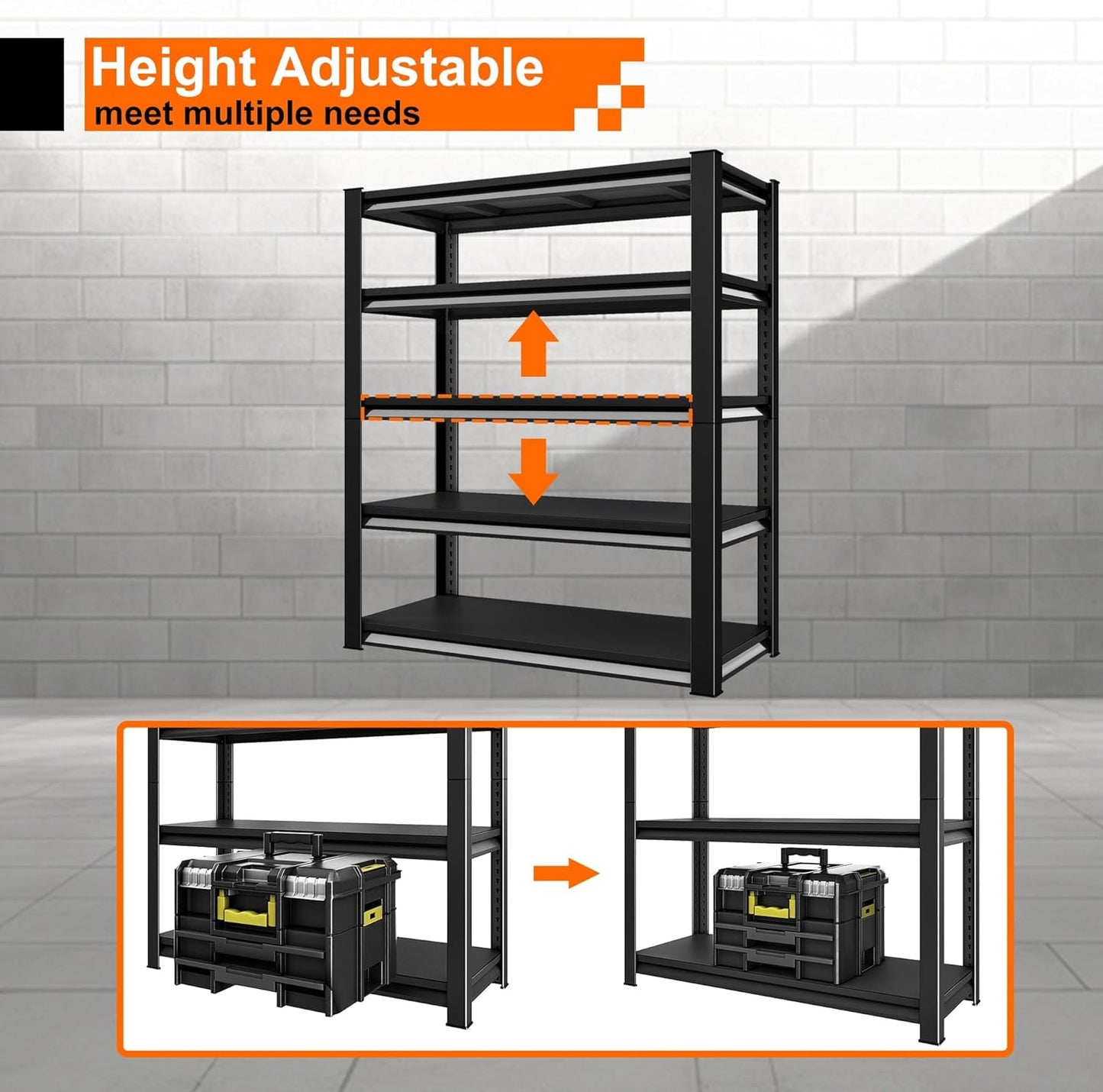 Heavy Duty Shelves, 48'W24'D78'H, 5-Tier Metal Shelves, 3000LBS Loads, Adjustable, Black, For Garages, Warehouses