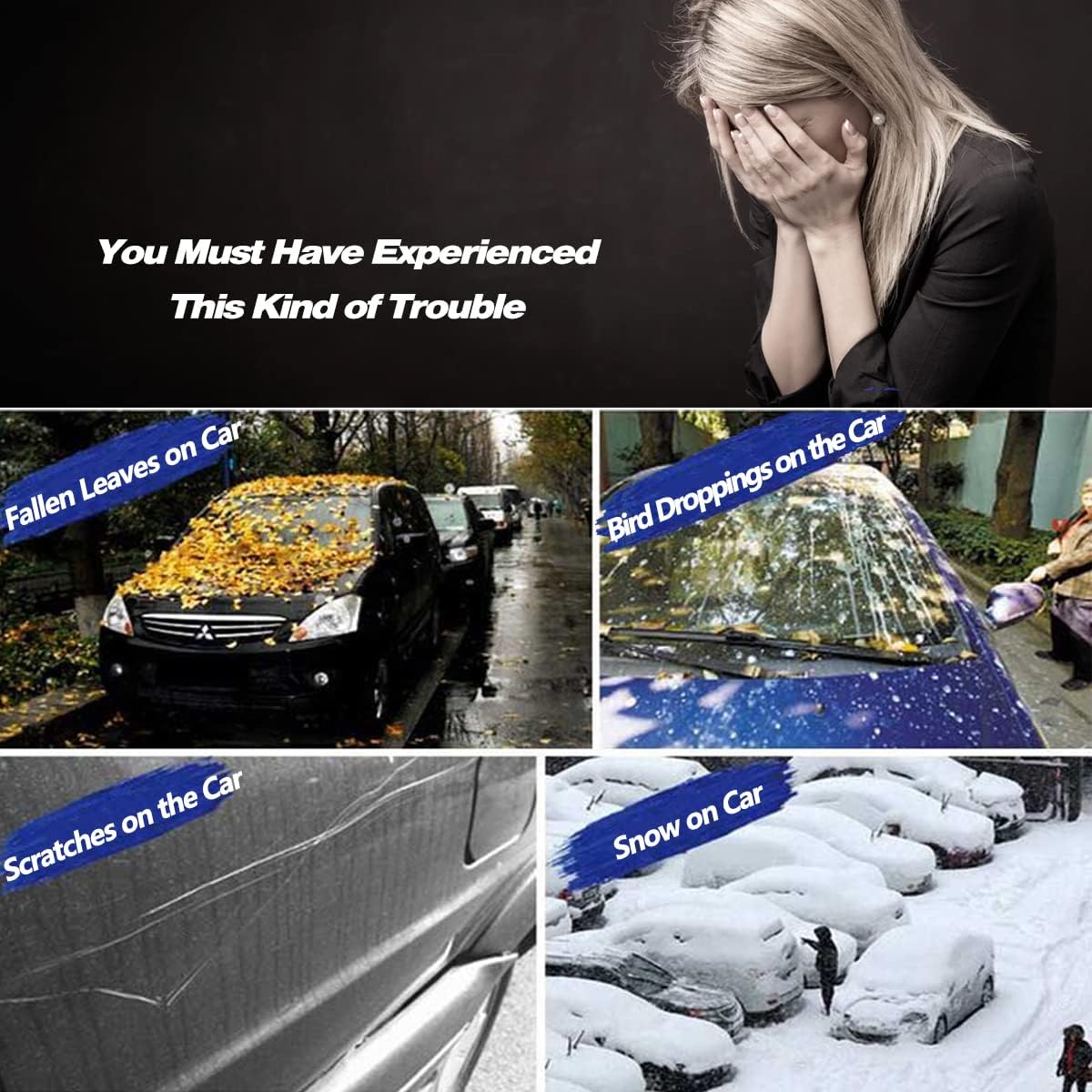 AUQDD 6-Layers PEVA New Material Sedan SUV Full Padded Car Cover Waterproof All Weather Weatherproof UV Sun Protection Snow Dust Storm Resistant Outdoor Exterior Custom Form-Fit Straps 198"-208" Black