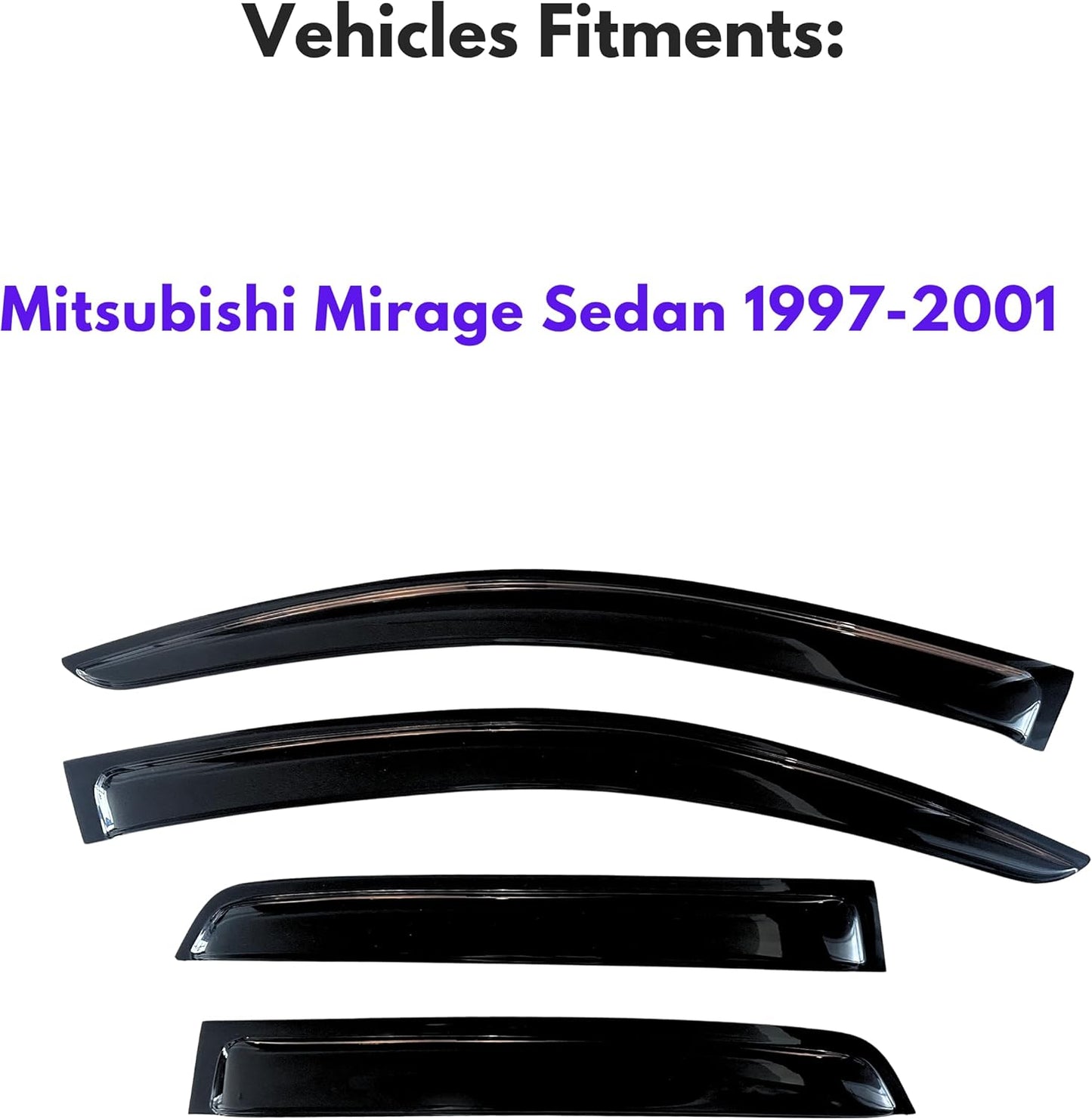 KPY Window Visor Compatible with Mitsubishi Mirage Sedan 1997-2001, 4PC Rain Guard Side Window Vent Deflectors Tape-On Style, 1997 1998 1999 2000 2001