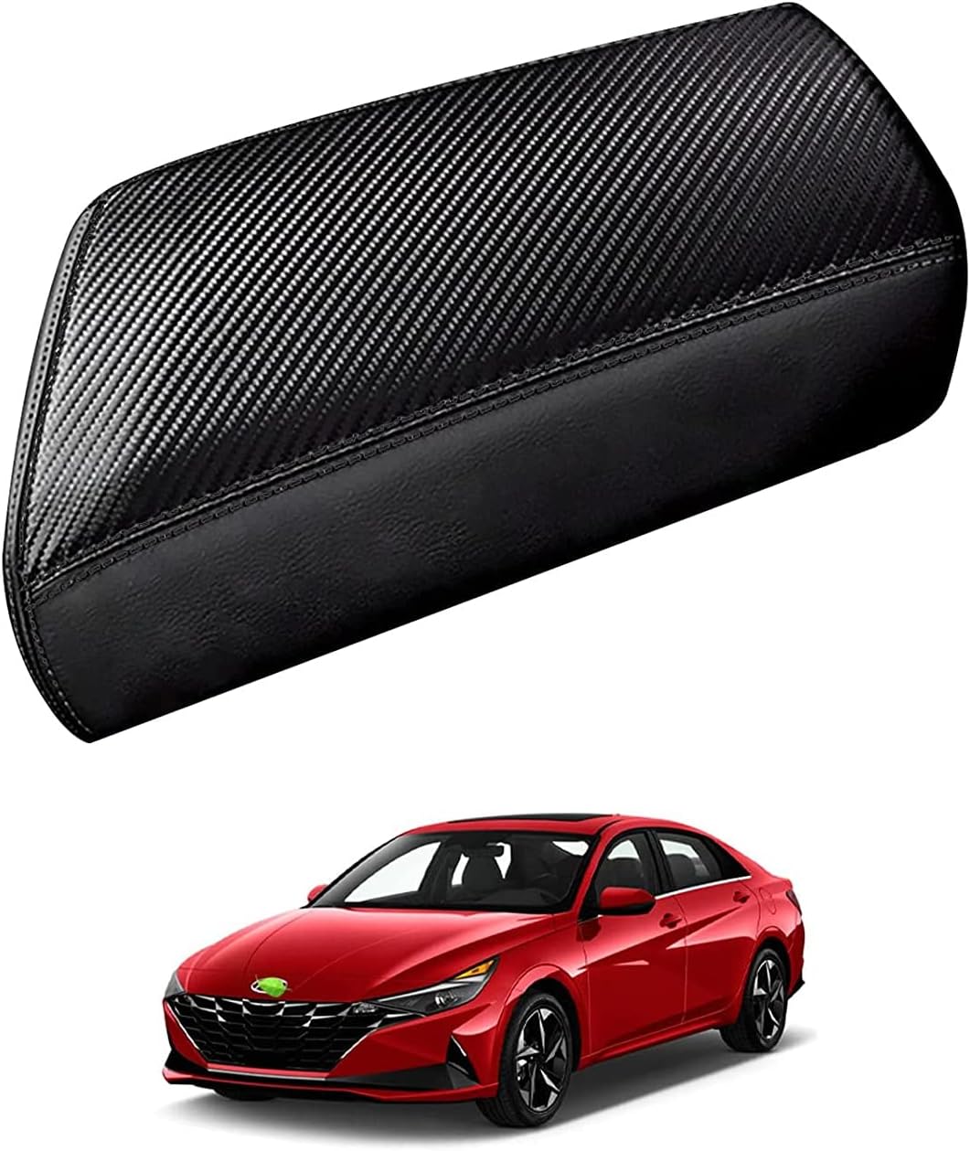 Autorder Center Console Cover for Hyundai Elantra 2021-2025 2026 Accessories Carbon Fiber Armrest Cover Anti-Scratch Leather Armrest Protector (Automatic Brake Only, Not for Handbrake)