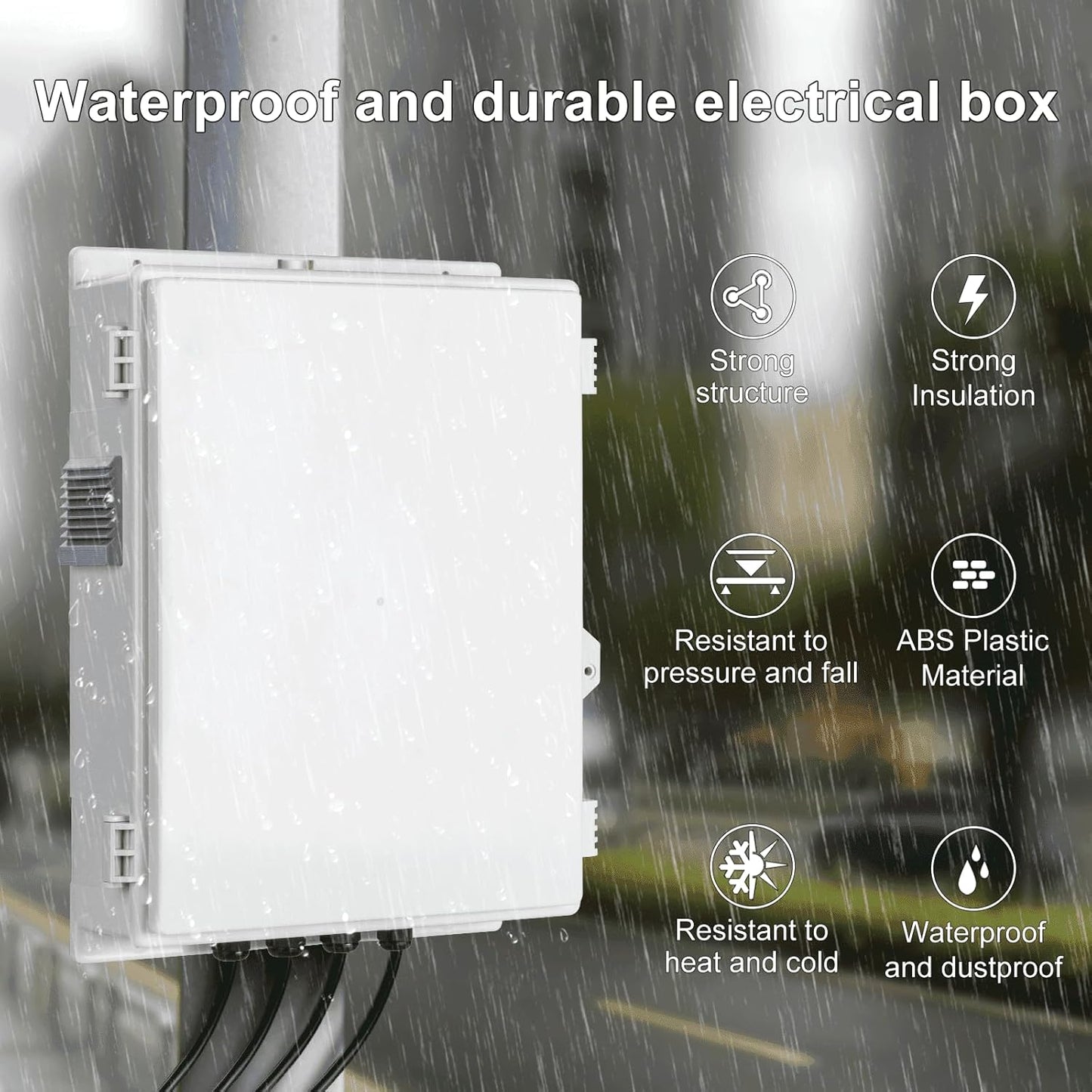 Outdoor Electrical Junction Box with High Power Outlet, ABS Water Resistant Enclosure with Internal Mounting Panel & Hinged Cover (16" H* 12" L* 4" W)