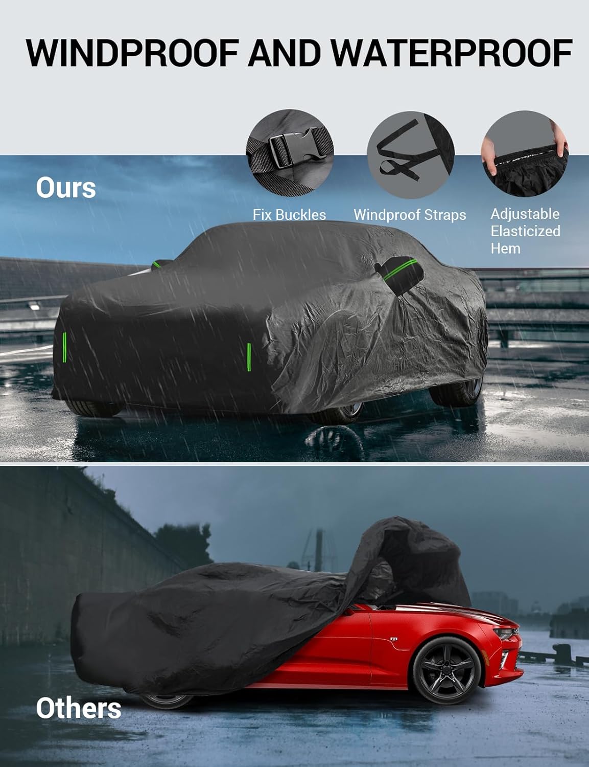 Proadsy 2025 Upgrade Car Cover for Toyota Camry 1996-2024 2025, Waterproof All Weather for Automobiles, Windproof Snowproof Rain Hail Sun UV Protection Full Outdoor Indoor Exterior Car Covers, Black