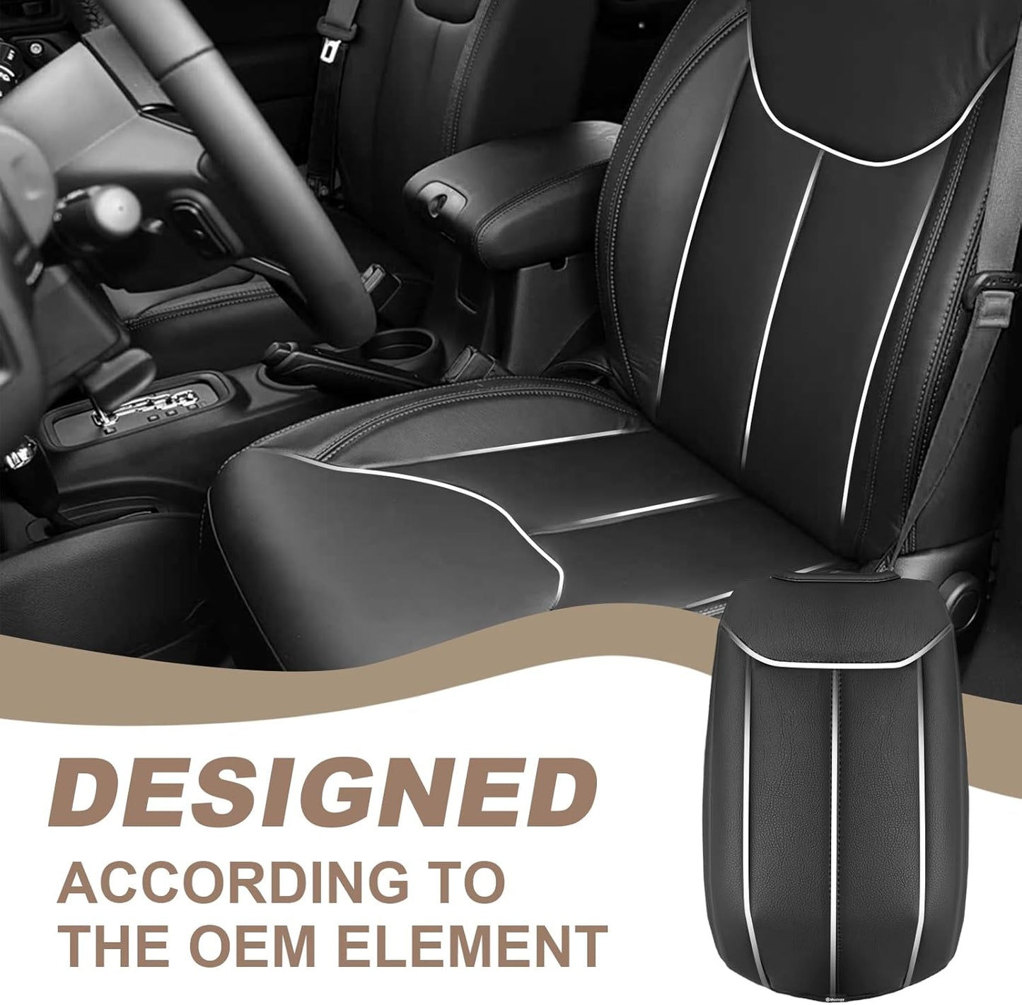 Muslogy Center Console Armrest Cover Compatible with Jeep Wrangler JK JKU 2011-2017 Comfort Armrest Pad Arm Rest Cushion Vegan Leather Protector Black Regular Thick