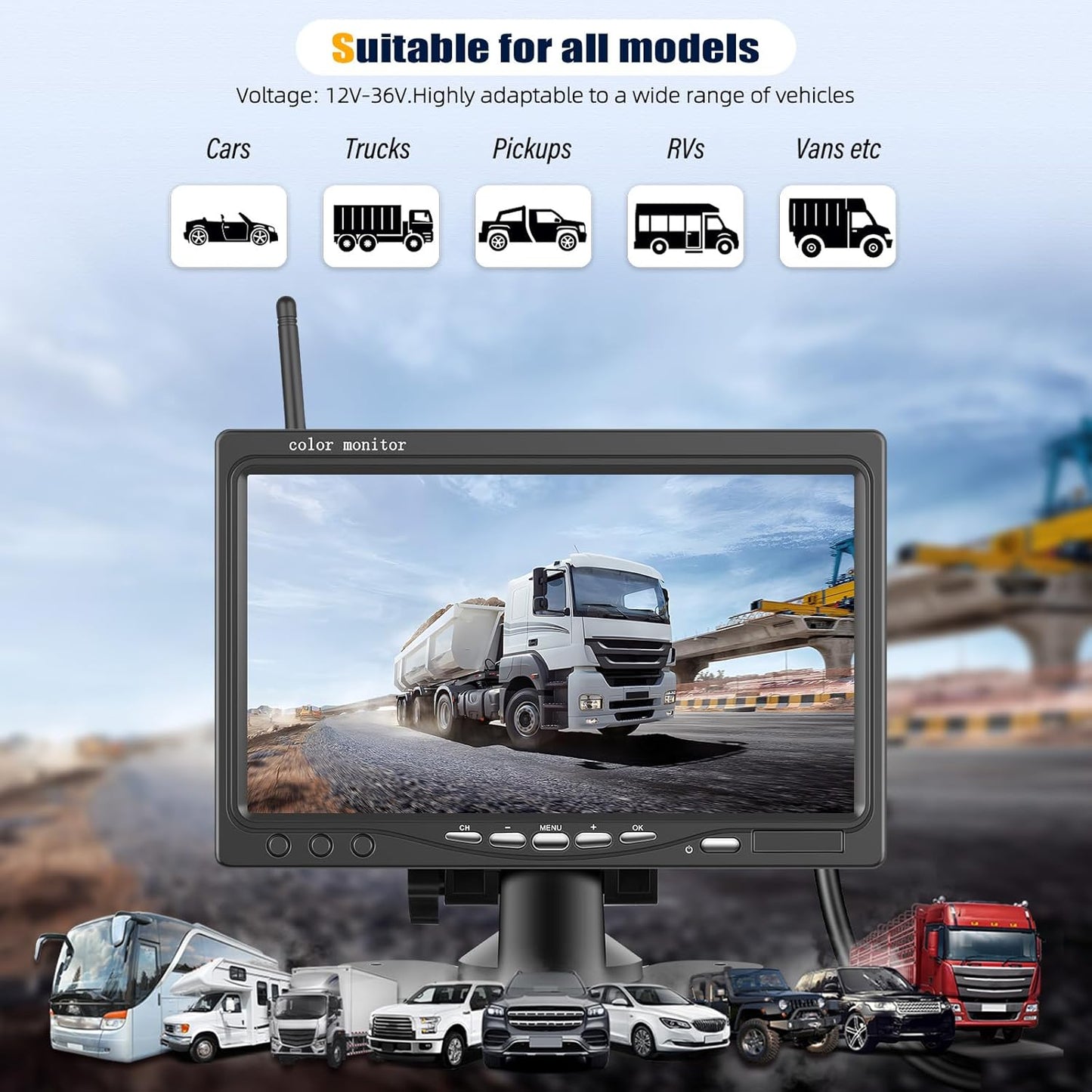 Wireless Vehicle Backup Camera System,7 Inch Reverse Camera Monitor for 2 Backup Cameras with IP69 Waterproof Night Vision Backup Camera Front Rear View Camera for Truck/RV/Van/SUV/Pickup