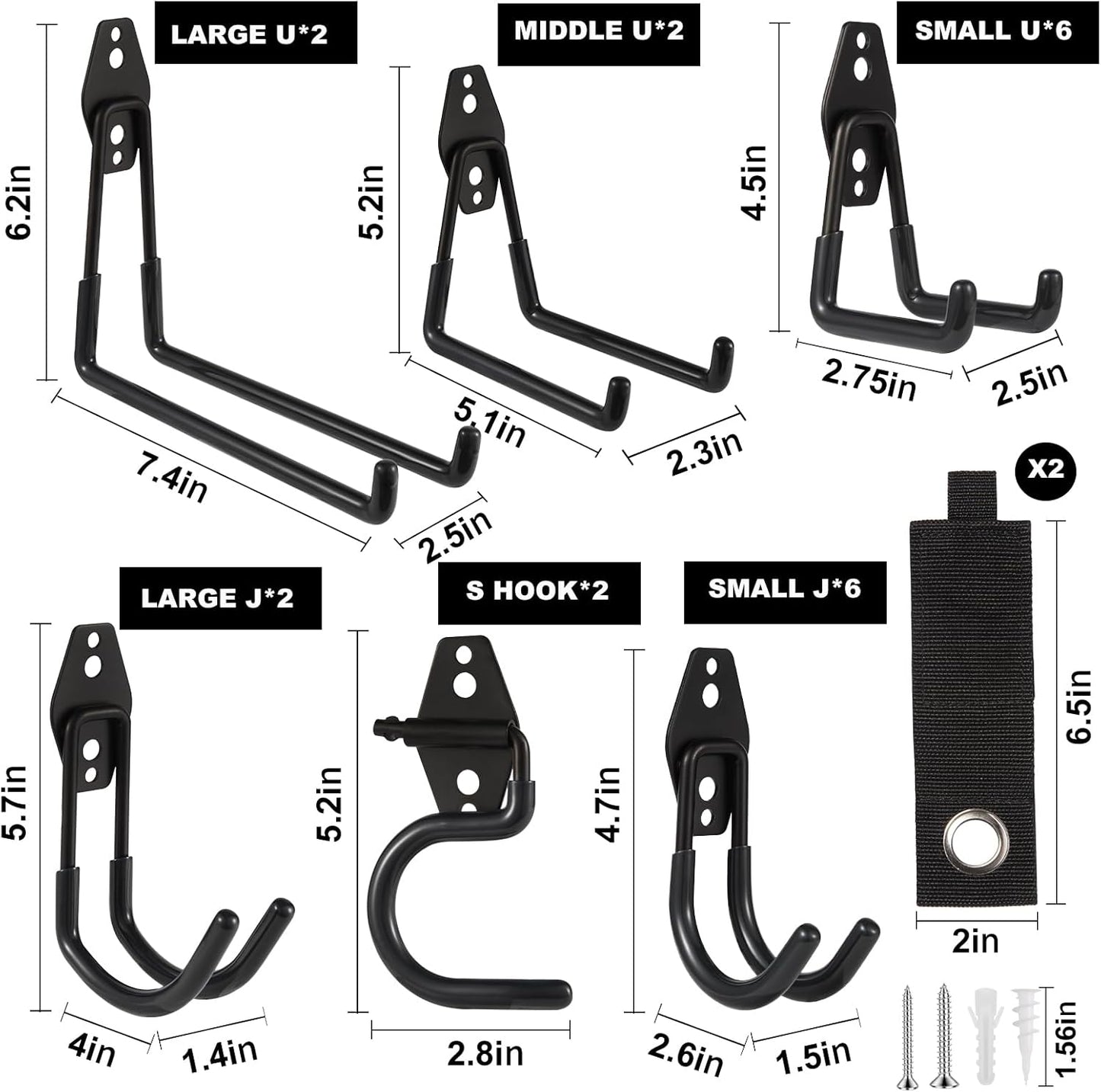 Garage Hook Heavy Duty Wall Storage Hangers, 22 Pack Garage Storage Hooks Steel Tool Black for Ladders, Ropes, Garden Tools