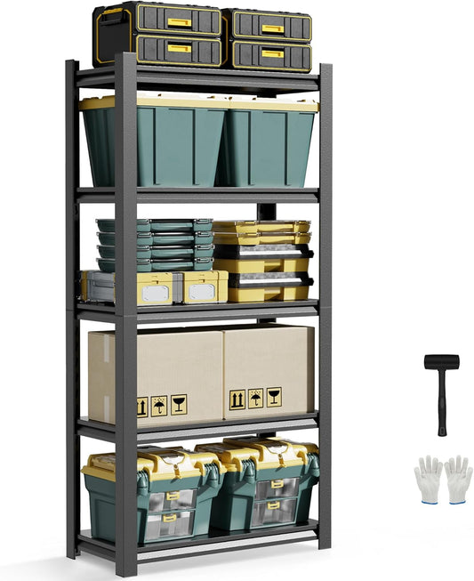 JHYKHG 72" H Storage Shelves,5-Tier Heavy Duty Garage Shelving,Adjustable Shelving Unit,Metal Shelf,Boltless Assembly Rack for Warehouse,Shed,2,500 lb Load,16 x 36 x 72 Inches,Black