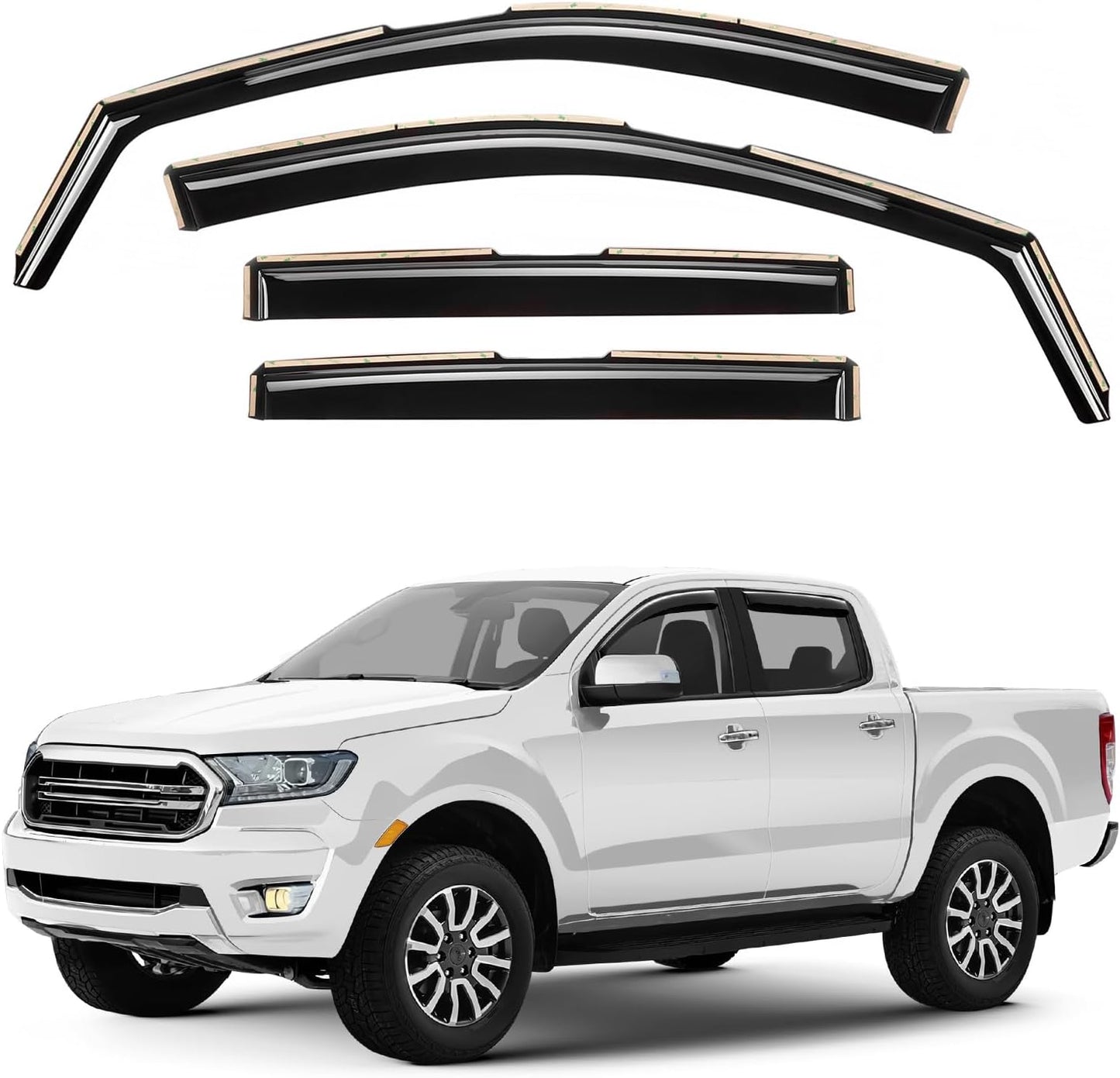 Window Deflectors Smoke Tinted in-Channel Side Window Vent Visor Deflectors Rain Guards Compatible with Ranger 2019-2023 SuperCrew - 4pcs. GW0879