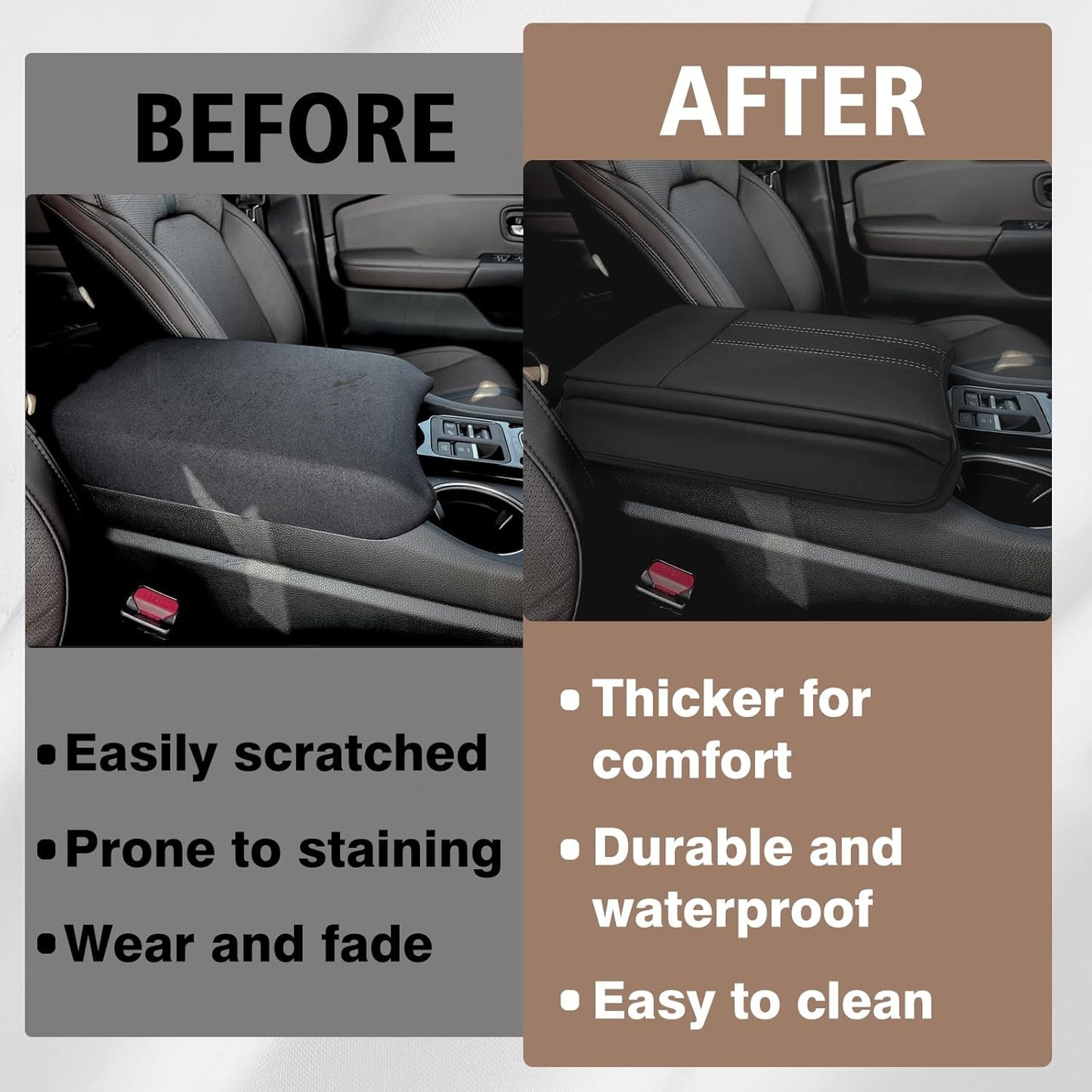 Muslogy Center Console Cover Extra Thick Armrest Pad Compatible with Honda Pilot 2023+, 2024-2026 Ridgeline/Passport Arm Rest Cushion Padding Anti-Scratch Middle Console Leather Armrest Lid Protector