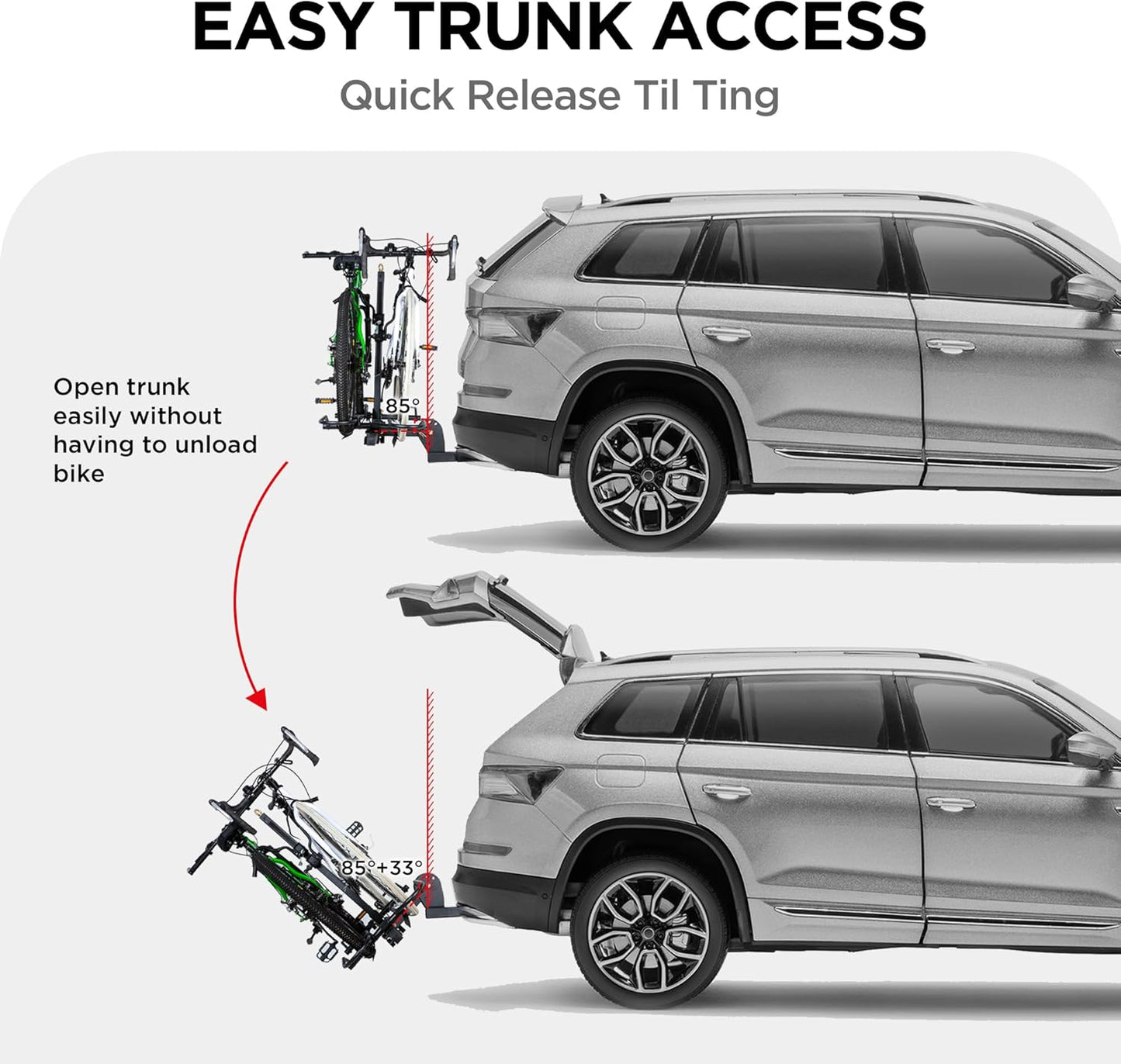 POLESTAR Hitch Mounted 2-Bike Rack, 200lbs Capacity Bike Rack Hitch with Lock, 2" Receiver Foldable Platform Mount for E-Bike, Up to 5" Fat Tire Bicycle and Standard, fit Car Trucks SUVs RVs Trailer