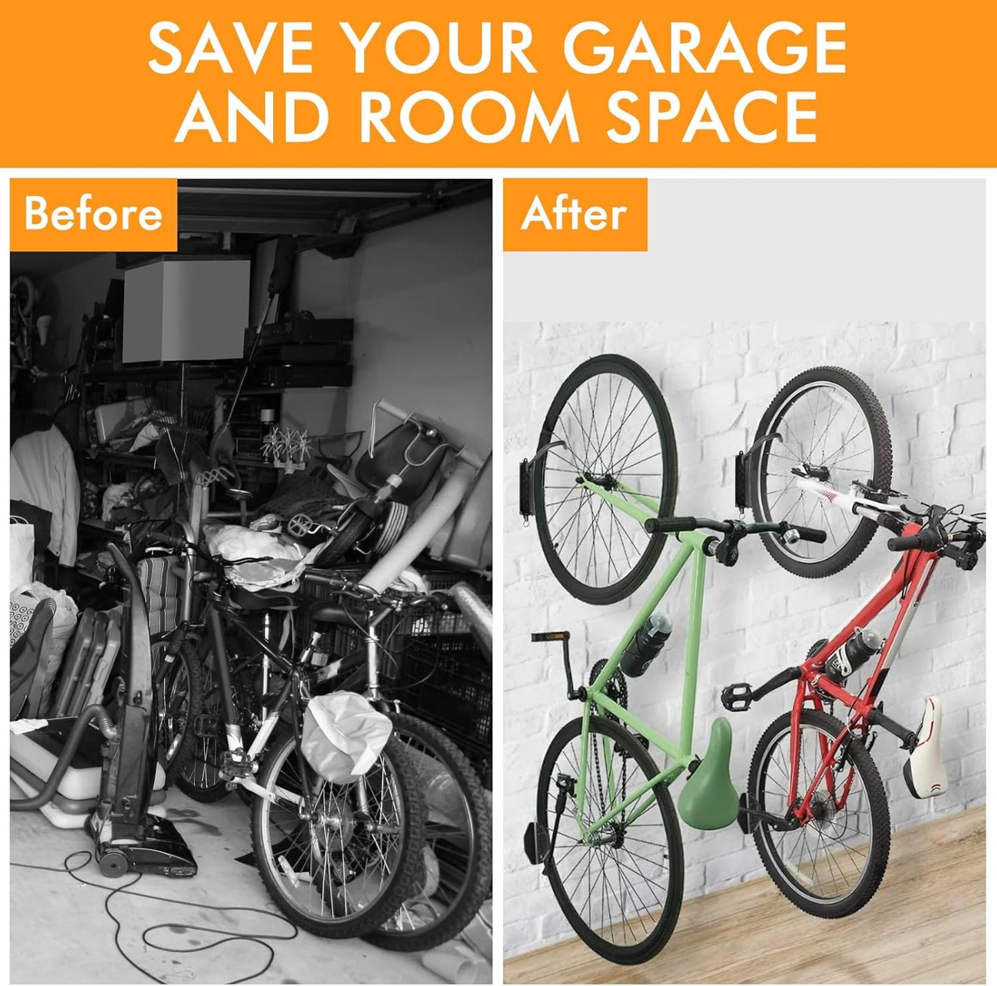 Swivel Bike Wall Mount, Bike Wall Hanger and Hooks, Hanging Bike Rack for Garage, Wall Bike Rack Easy to Load and Unload Can Hold Up to 77 lbs, 2 Pack, Black