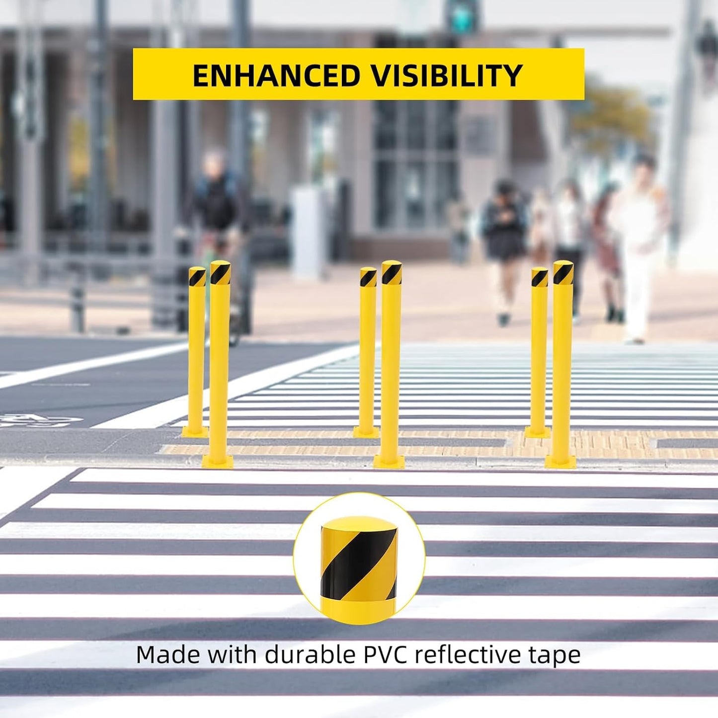 Safety Bollard 2 Packs, 42 Inch Height Steel Post, 4.5 Inch Diameter Parking Bollard, Yellow Safety Bollard Post with 8 Anchor Bolts, Ideal for Ideal for Parking Warehouse Park Traffic Area