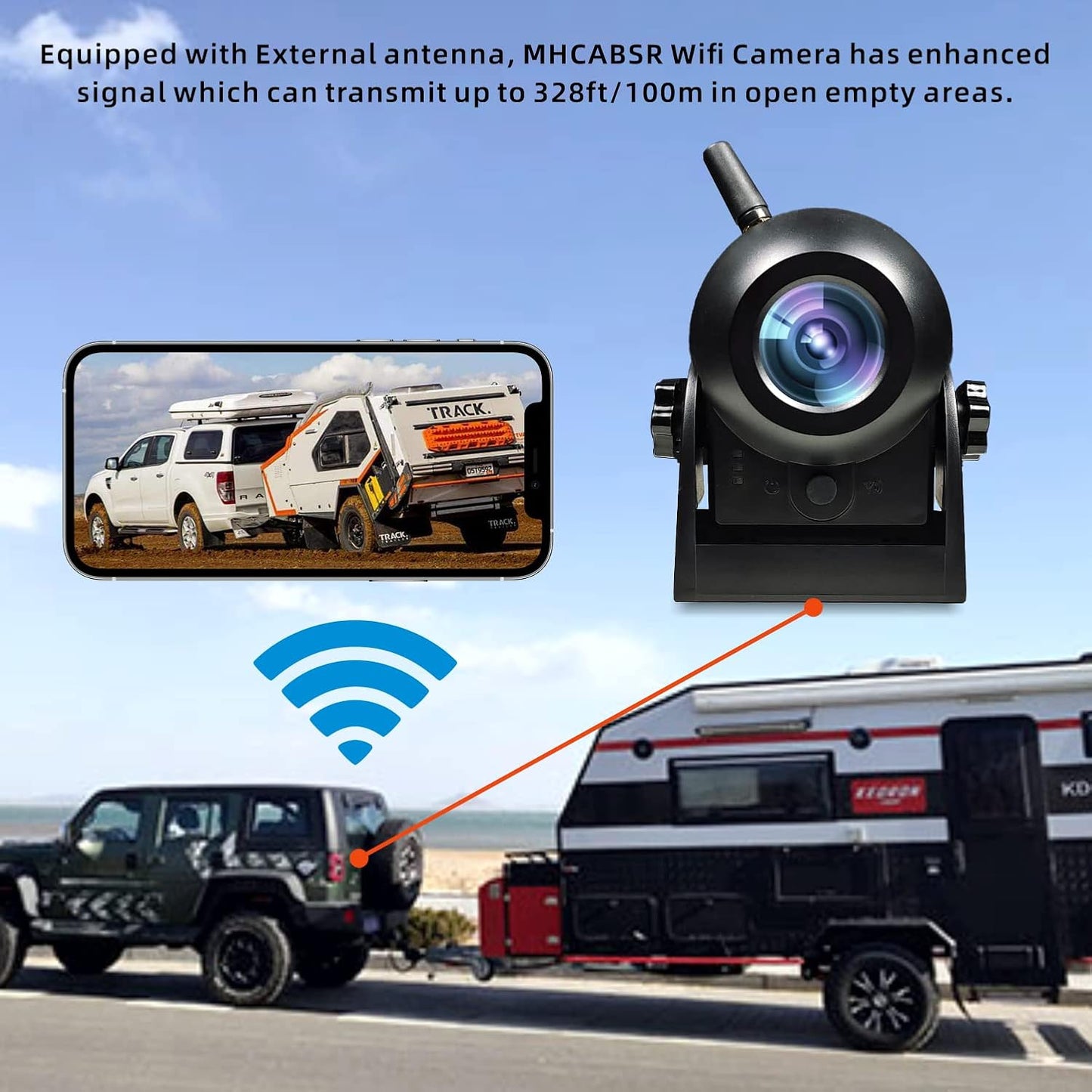 720P WiFi Backup Camera-Wireless Magnetic Reversing Camera with Rechargeable Battery, for Hitching Gooseneck Horse/Fifth Wheels Camper/RV/Trailer/Truck/Minivan, IP68 Waterproof