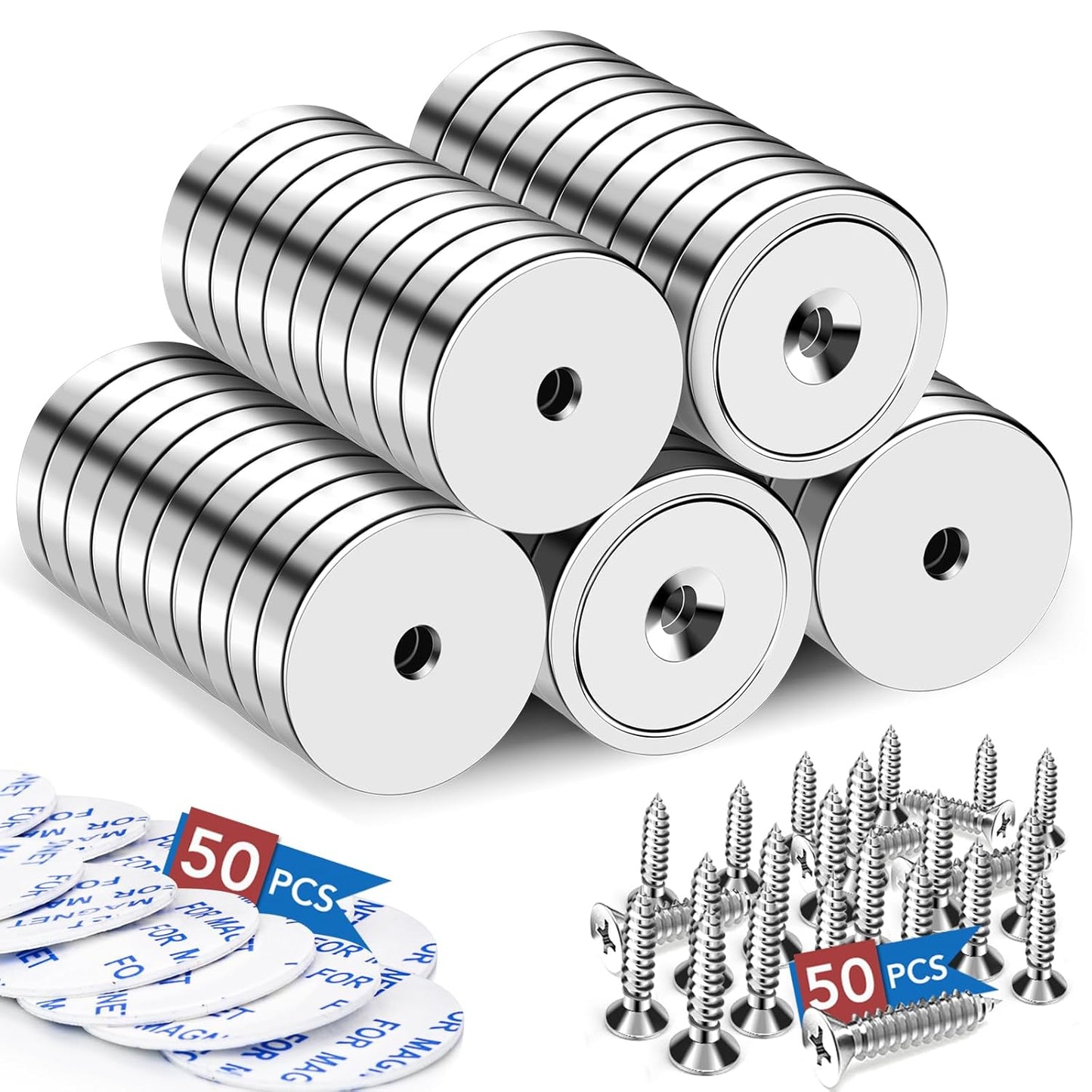 LOVIMAG 50 Pack Strong Magnets, 110 lbs Neodymium Magnets with Screws for Wall Mounting, Door Magnet for Kitchen Doors, Rare Earth Magnet for Holding Tools Lifting,Tool Organizer